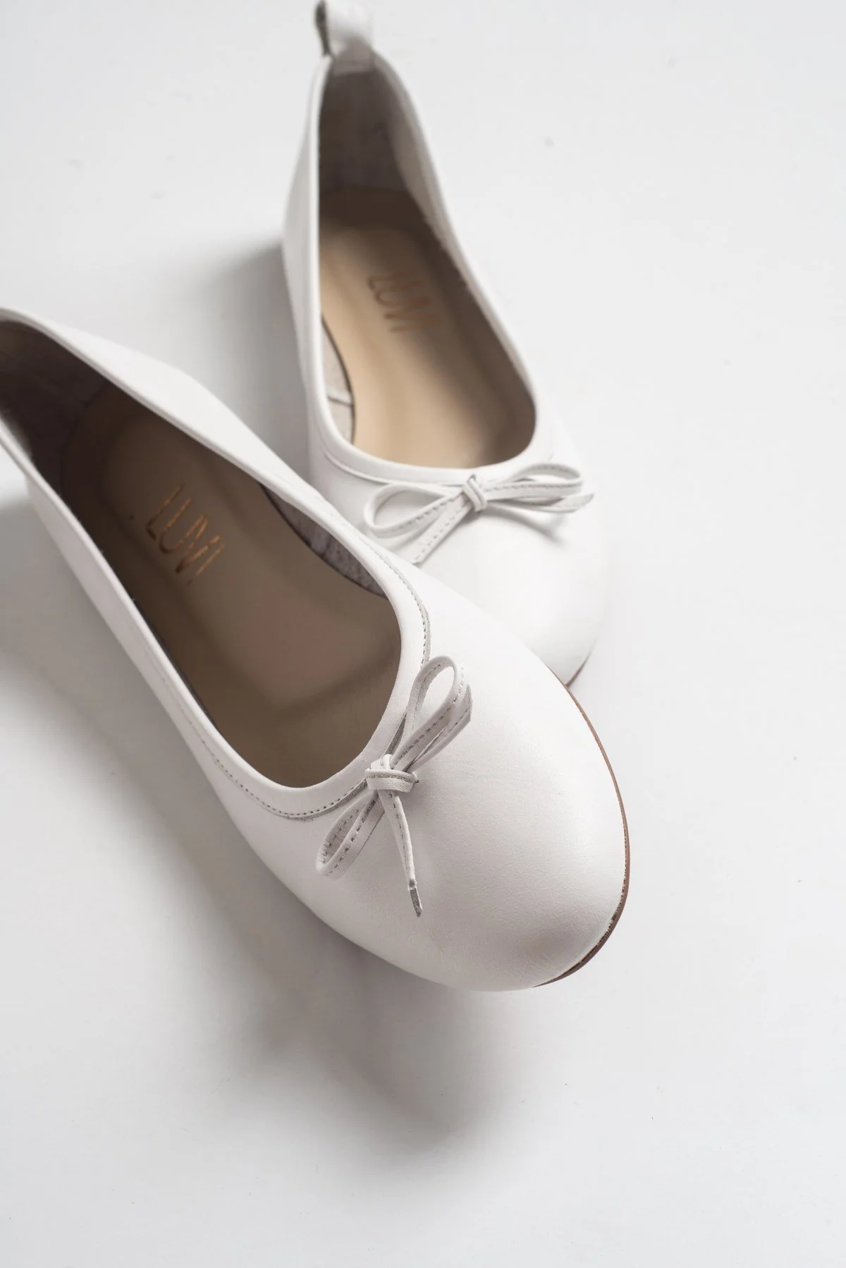 01 - White Genuine Leather Ballet Flat (Women) - Image 2
