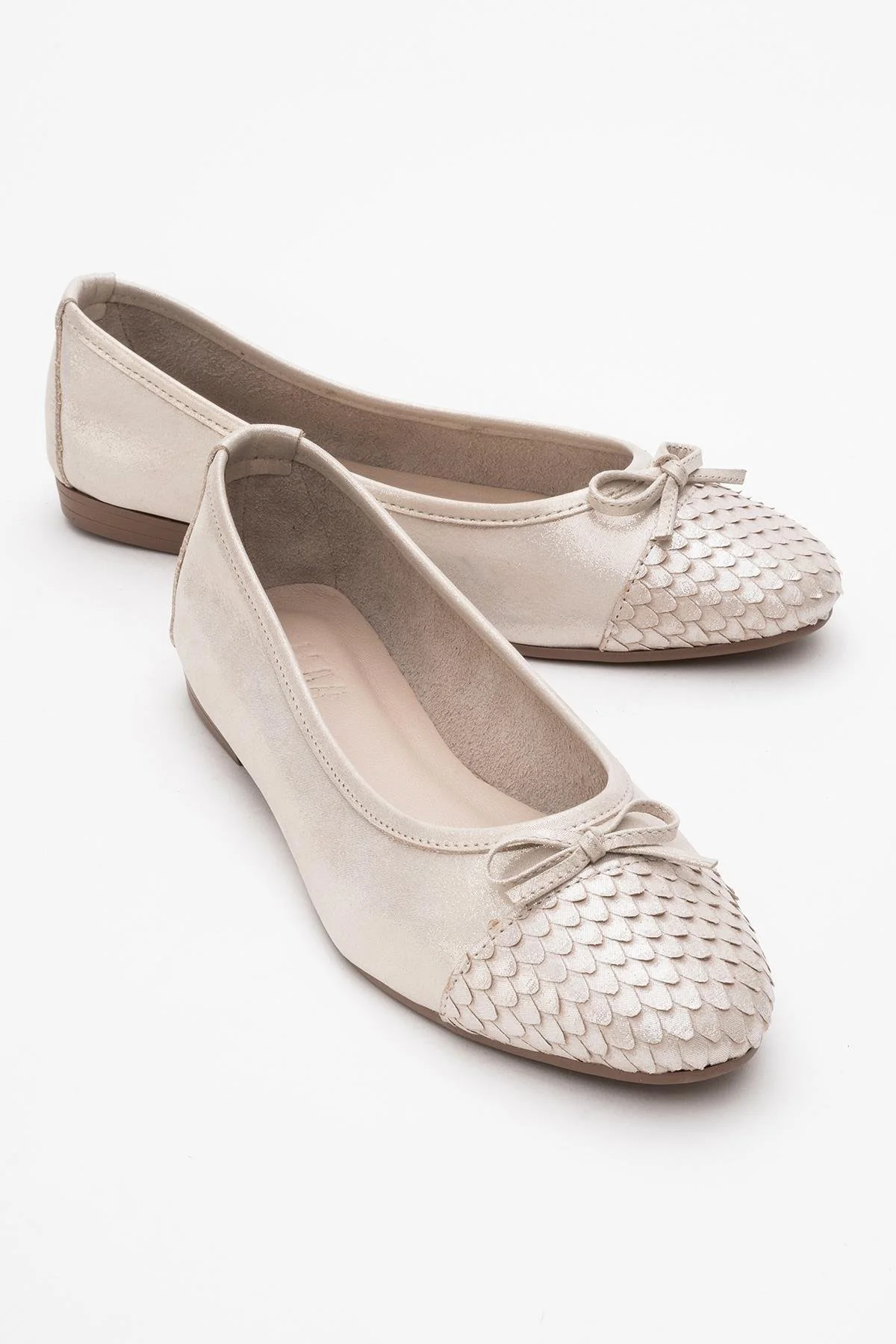 02 - Beige Glitter Genuine Leather Ballet Flat (Women)