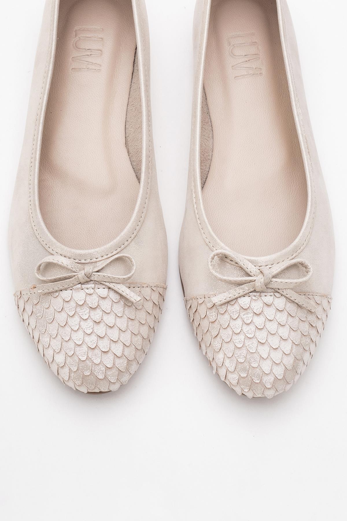 02 - Beige Glitter Genuine Leather Ballet Flat (Women) - Image 4
