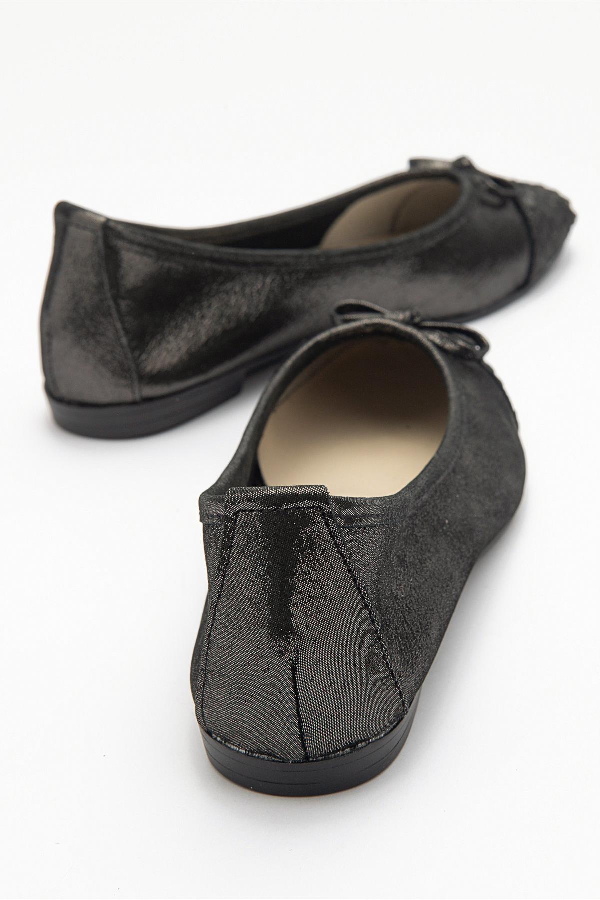 02 - Black Glitter Genuine Leather Ballet Flat (Women) - Image 4
