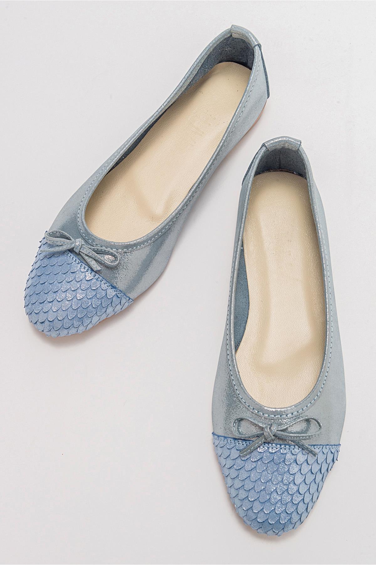02 - Blue Glitter Genuine Leather Ballet Flat (Women) - Image 5