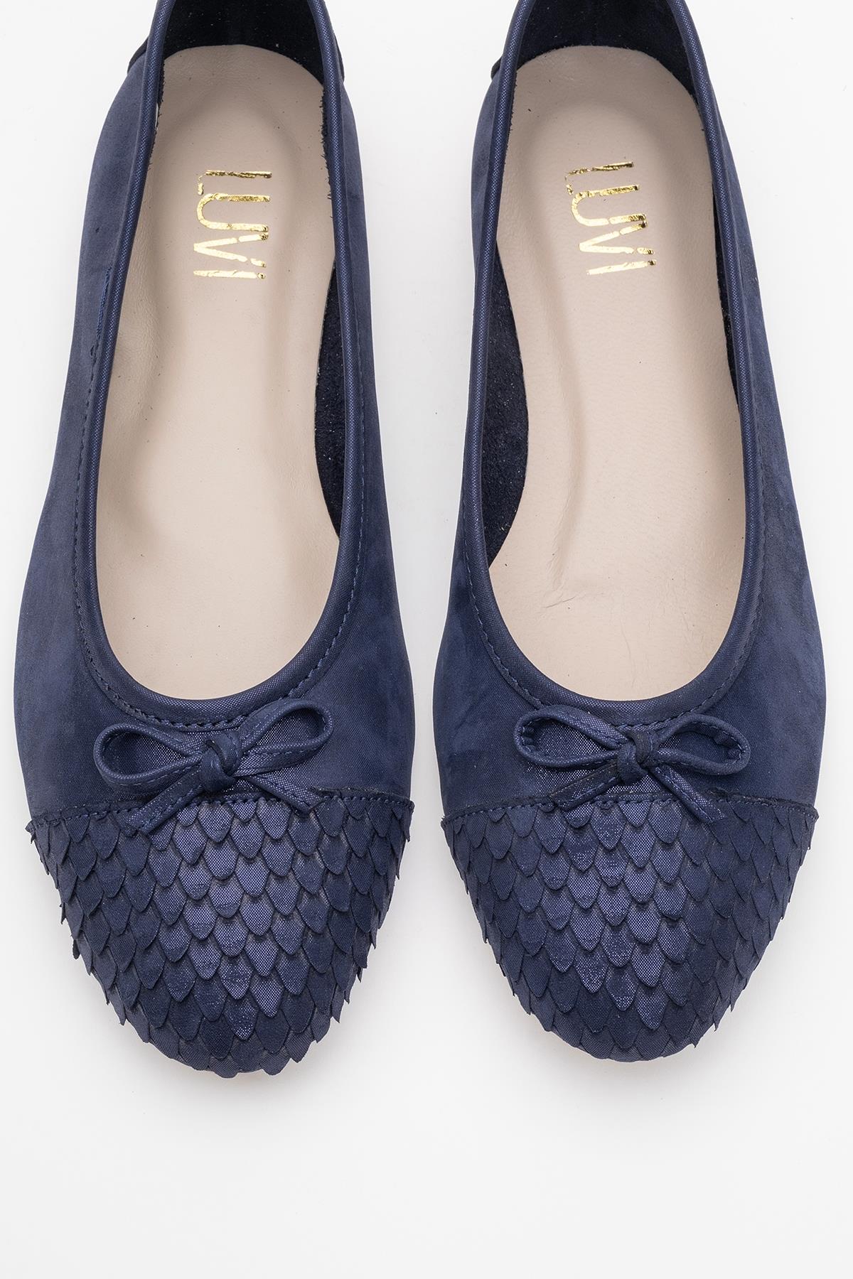 02 - Navy Glitter Genuine Leather Ballet Flat (Women) - Image 2