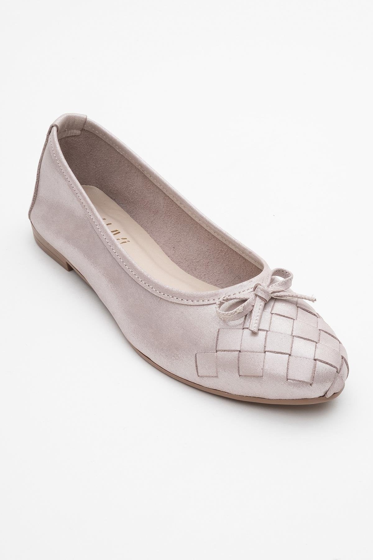 03 - Beige Glitter Genuine Leather Ballet Flat (Women) - Image 3