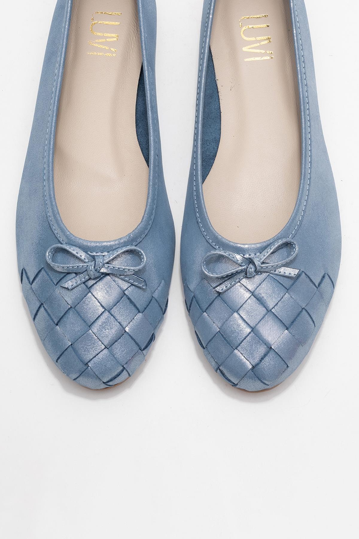 03 - Metallic Blue Genuine Leather Ballet Flat (Women) - Image 2