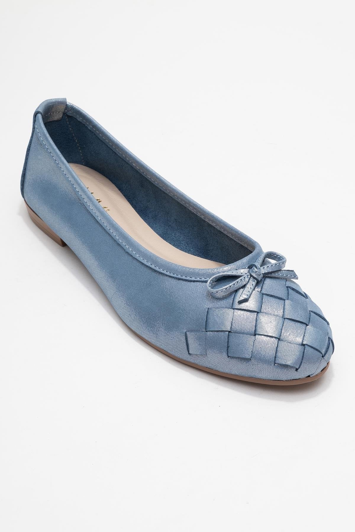 03 - Metallic Blue Genuine Leather Ballet Flat (Women) - Image 3