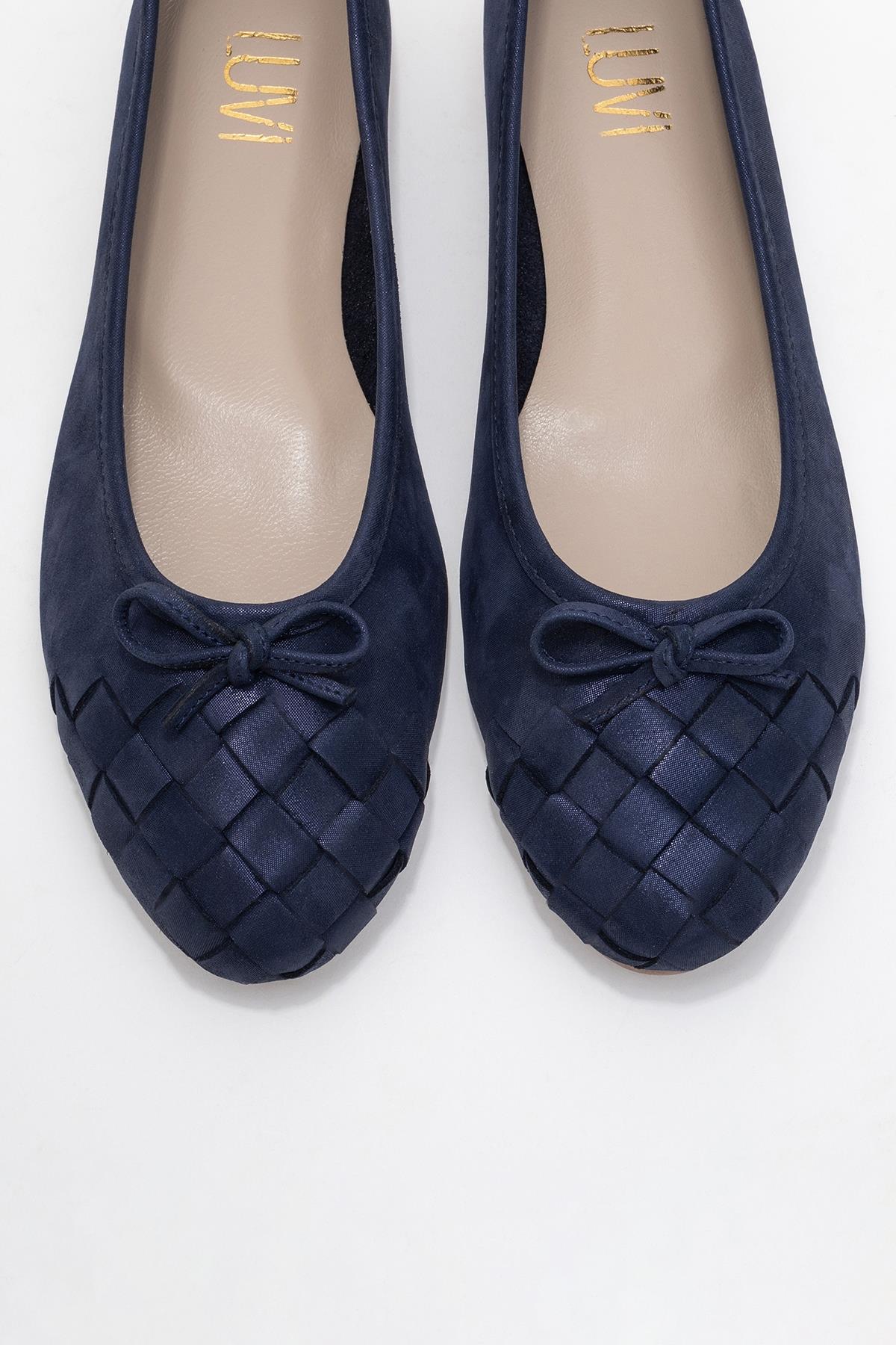 03 - Navy Glitter Genuine Leather Ballet Flat (Women) - Image 2