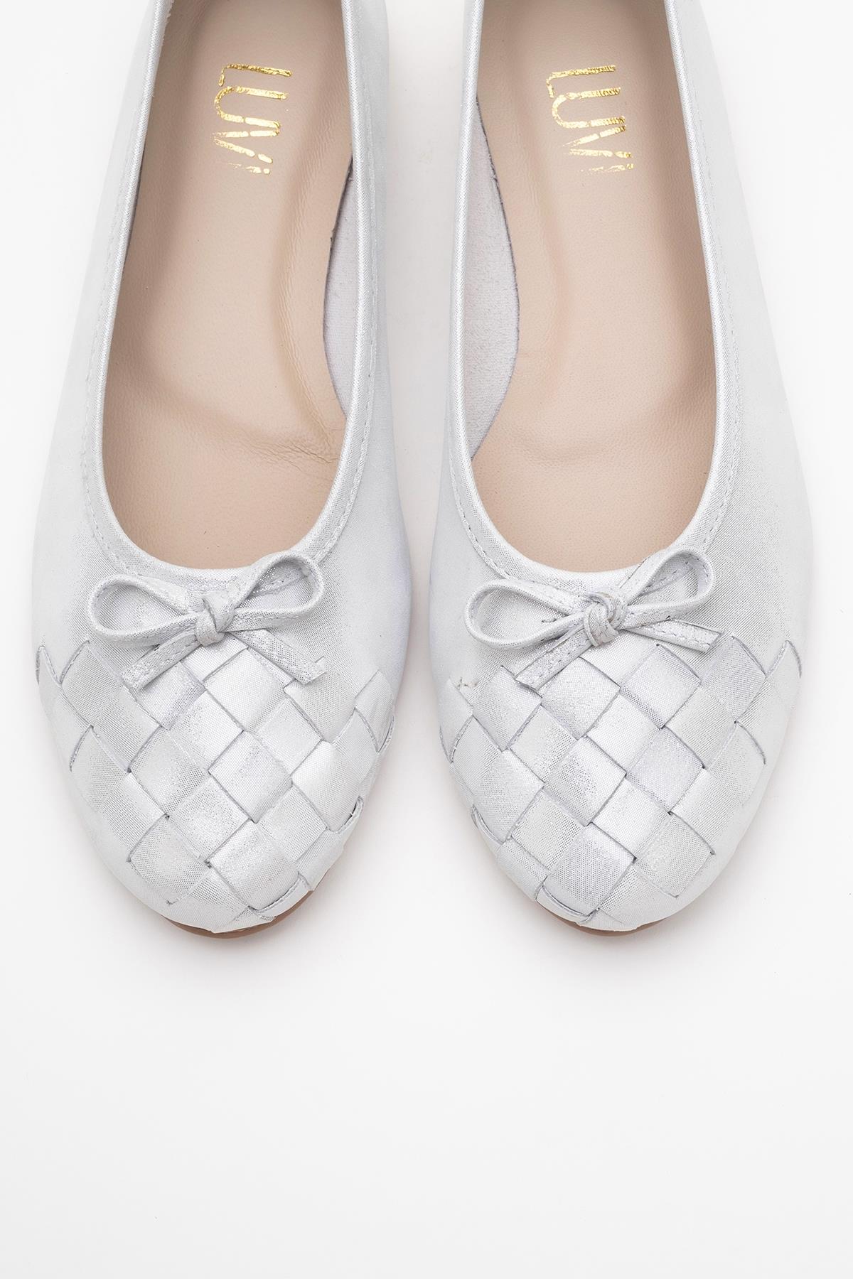 03 - White Glitter Genuine Leather Ballet Flat (Women) - Image 2