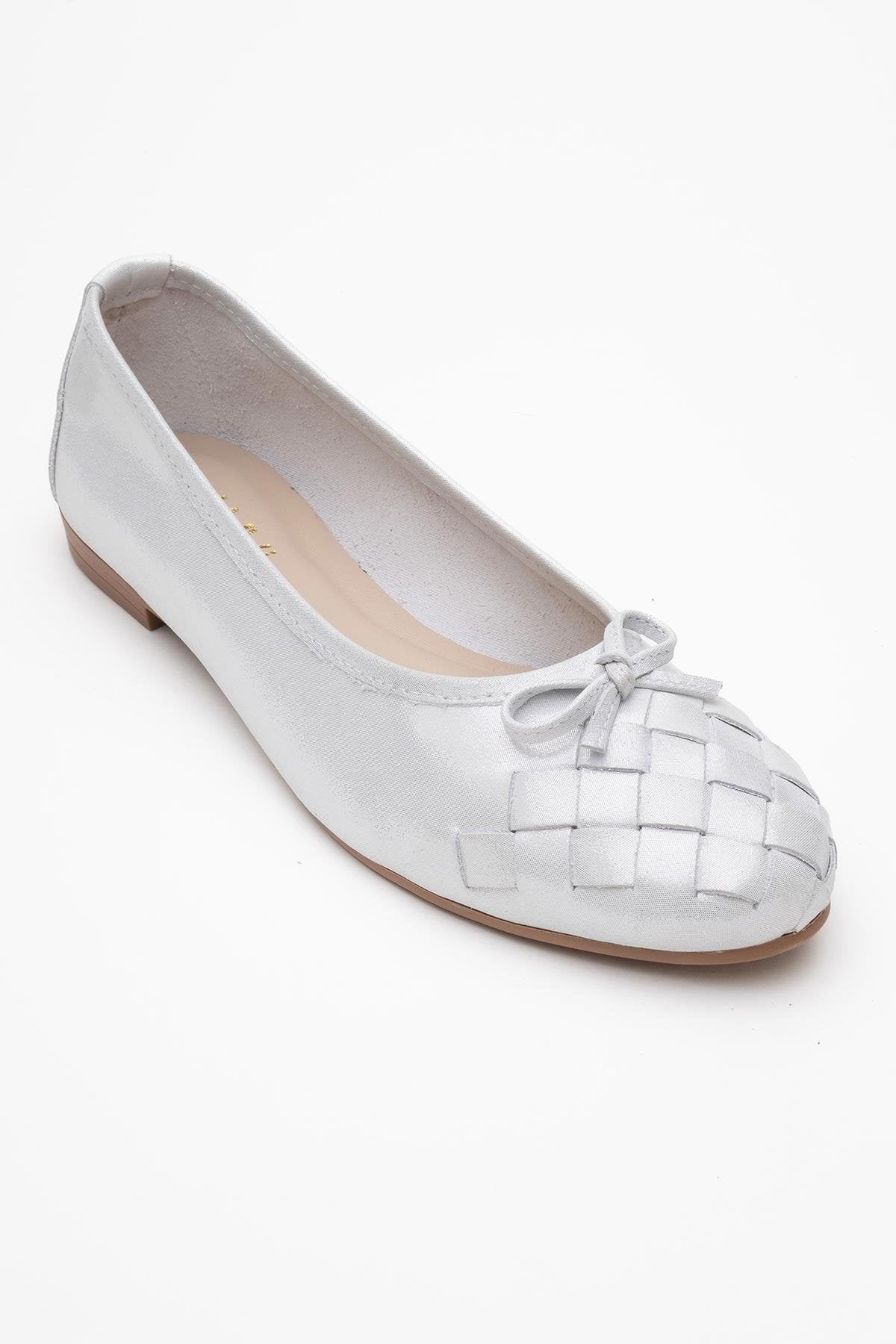 03 - White Glitter Genuine Leather Ballet Flat (Women) - Image 3