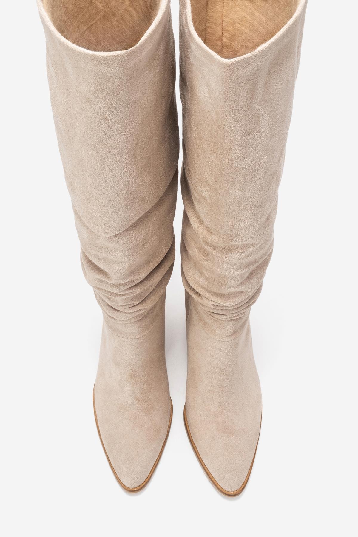120 - Beige Suede Gusseted Block Heel Knee-High Boot (Women) - Image 2
