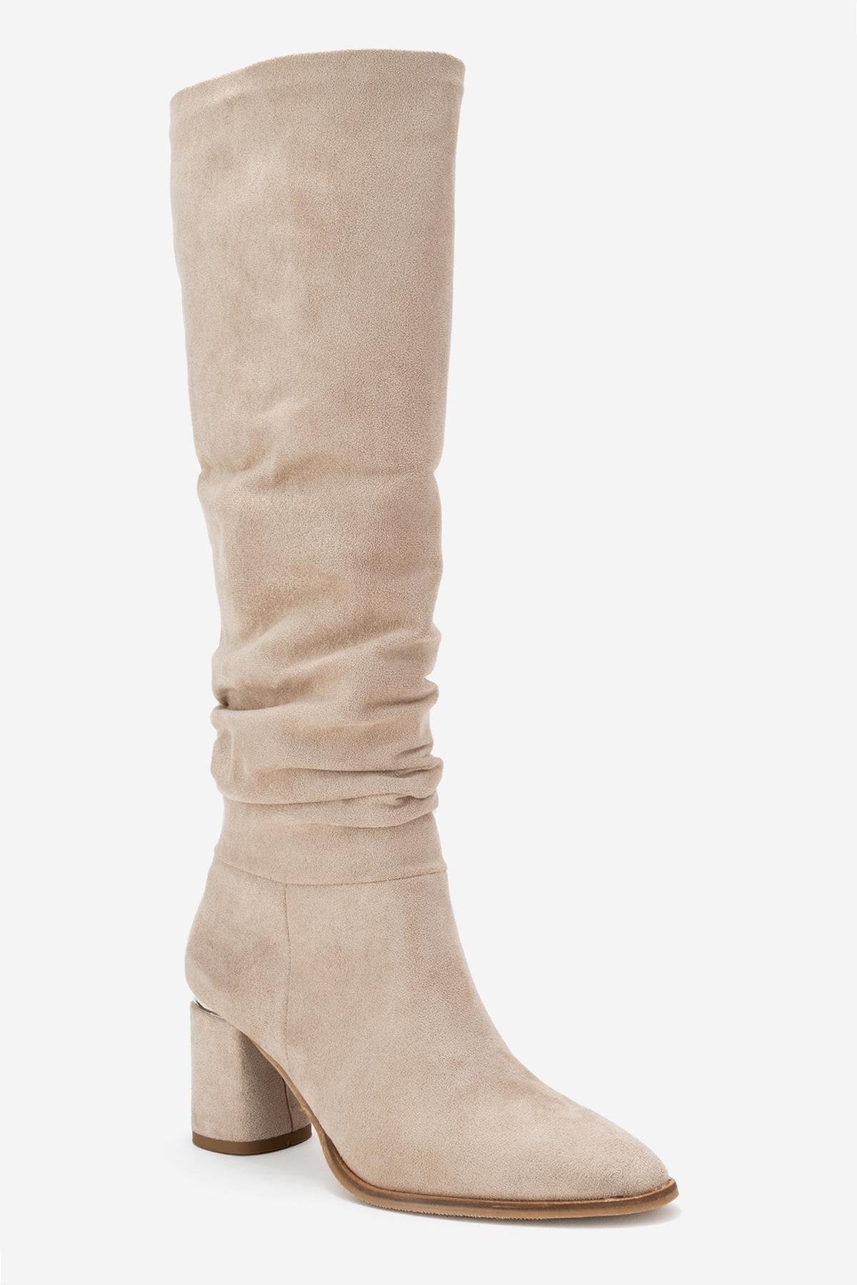 120 - Beige Suede Gusseted Block Heel Knee-High Boot (Women) - Image 3