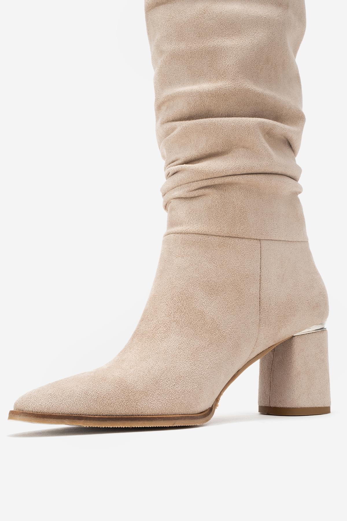 120 - Beige Suede Gusseted Block Heel Knee-High Boot (Women) - Image 4