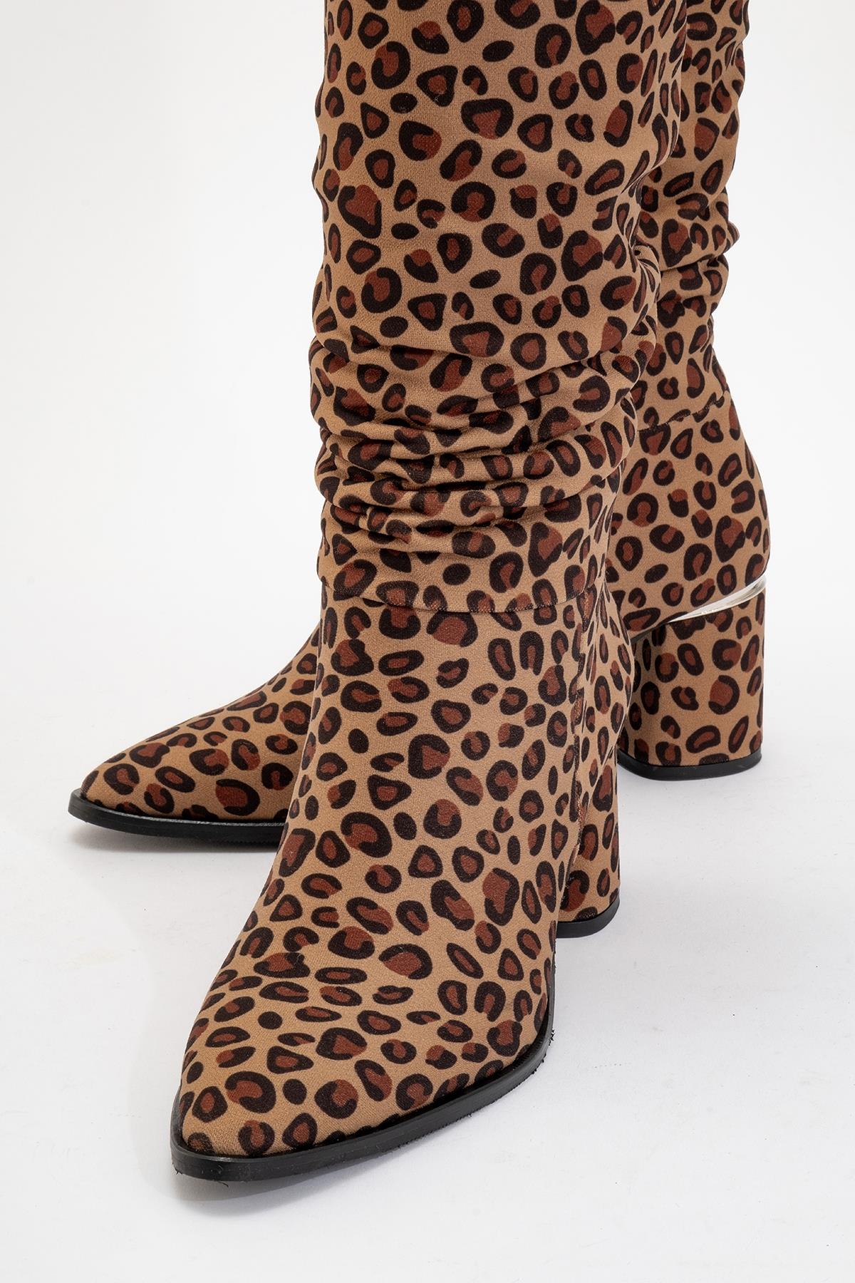 120 - Black Yellow Patterned Gusseted Knee-High Boot (Women) - Image 3