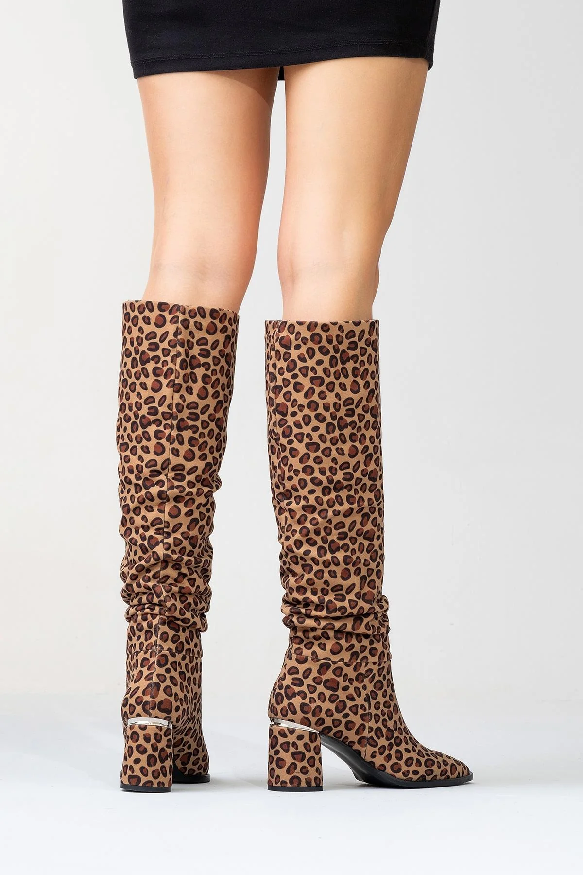 120 - Black Yellow Patterned Gusseted Knee-High Boot (Women) - Image 6