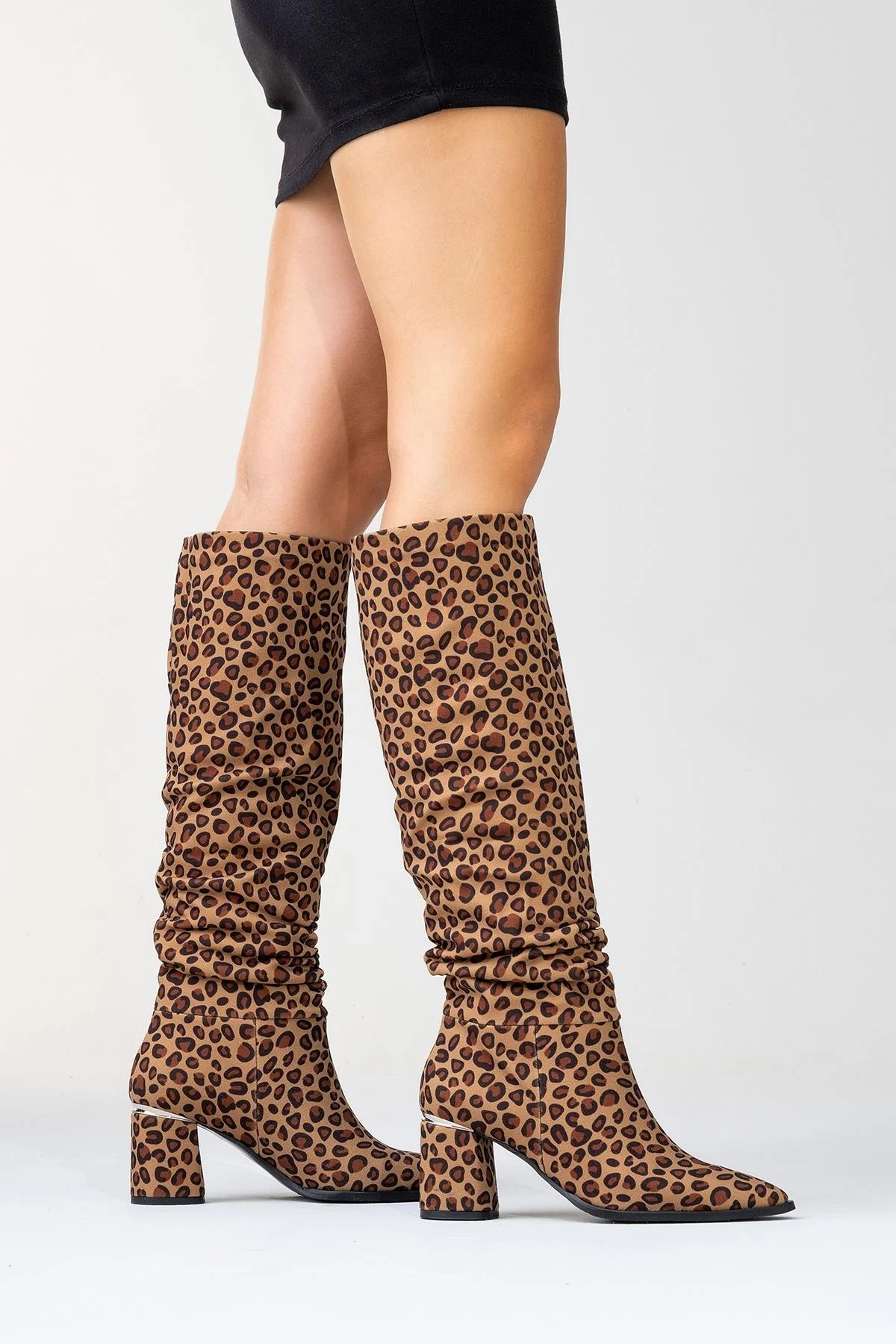 120 - Black Yellow Patterned Gusseted Knee-High Boot (Women) - Image 7