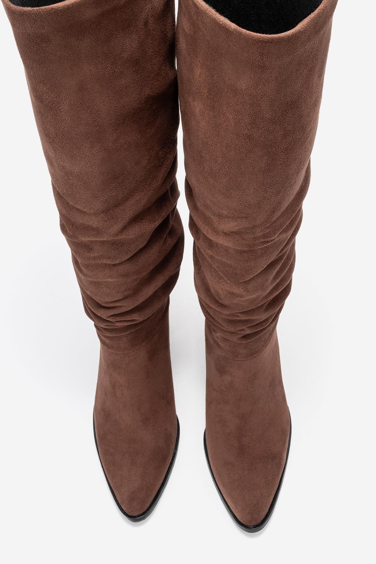 120 - Brown Suede Gusseted Block Heel Knee-High Boot (Women) - Image 2