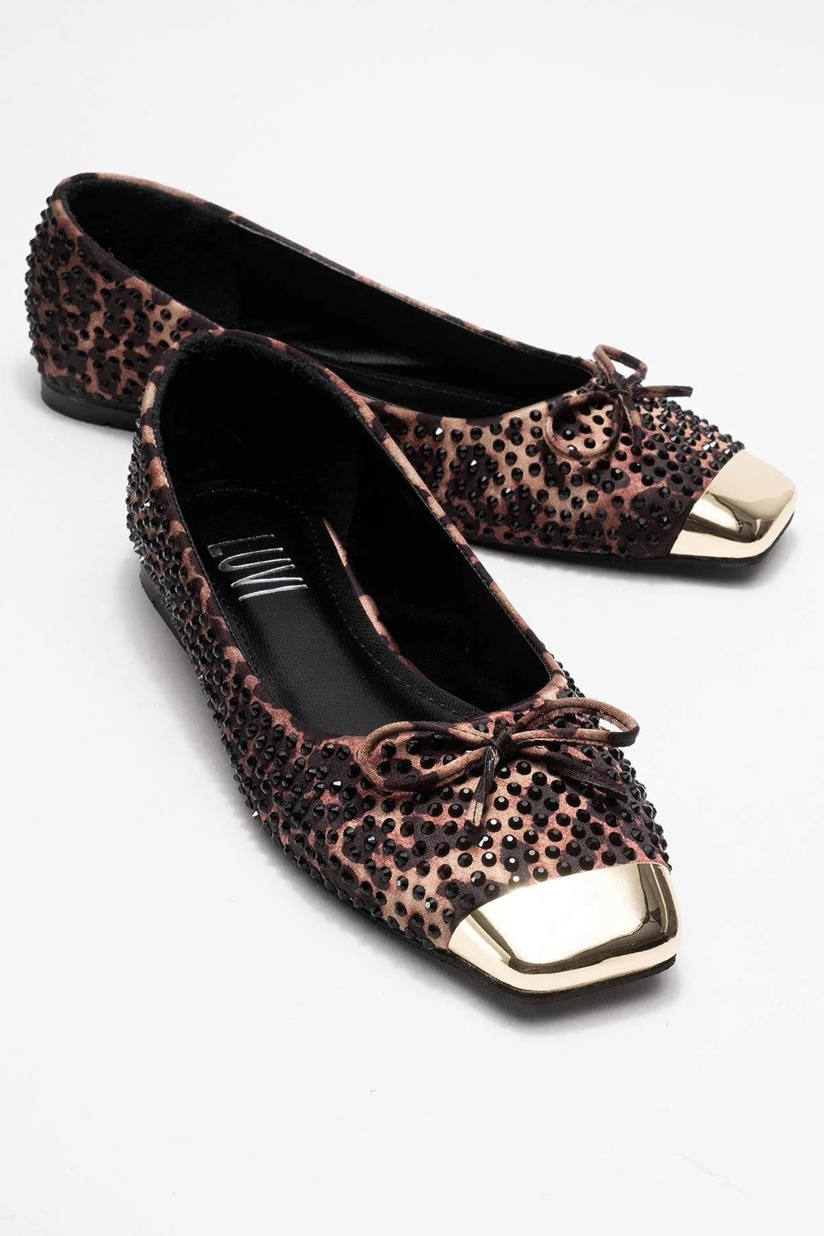 Abra - Black And Yellow Patterned Stone-Embellished Bow Ballet Flat (Women)