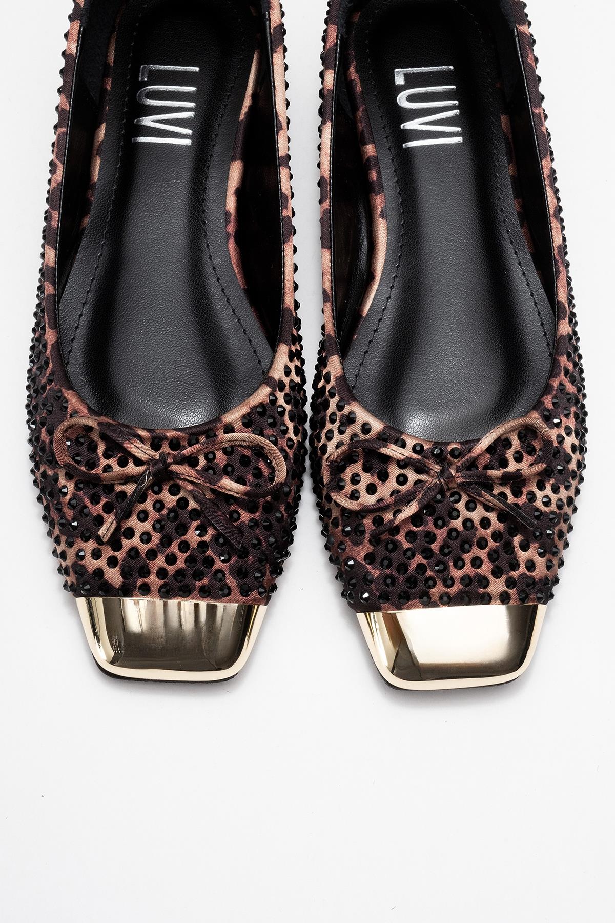 Abra - Black And Yellow Patterned Stone-Embellished Bow Ballet Flat (Women) - Image 2