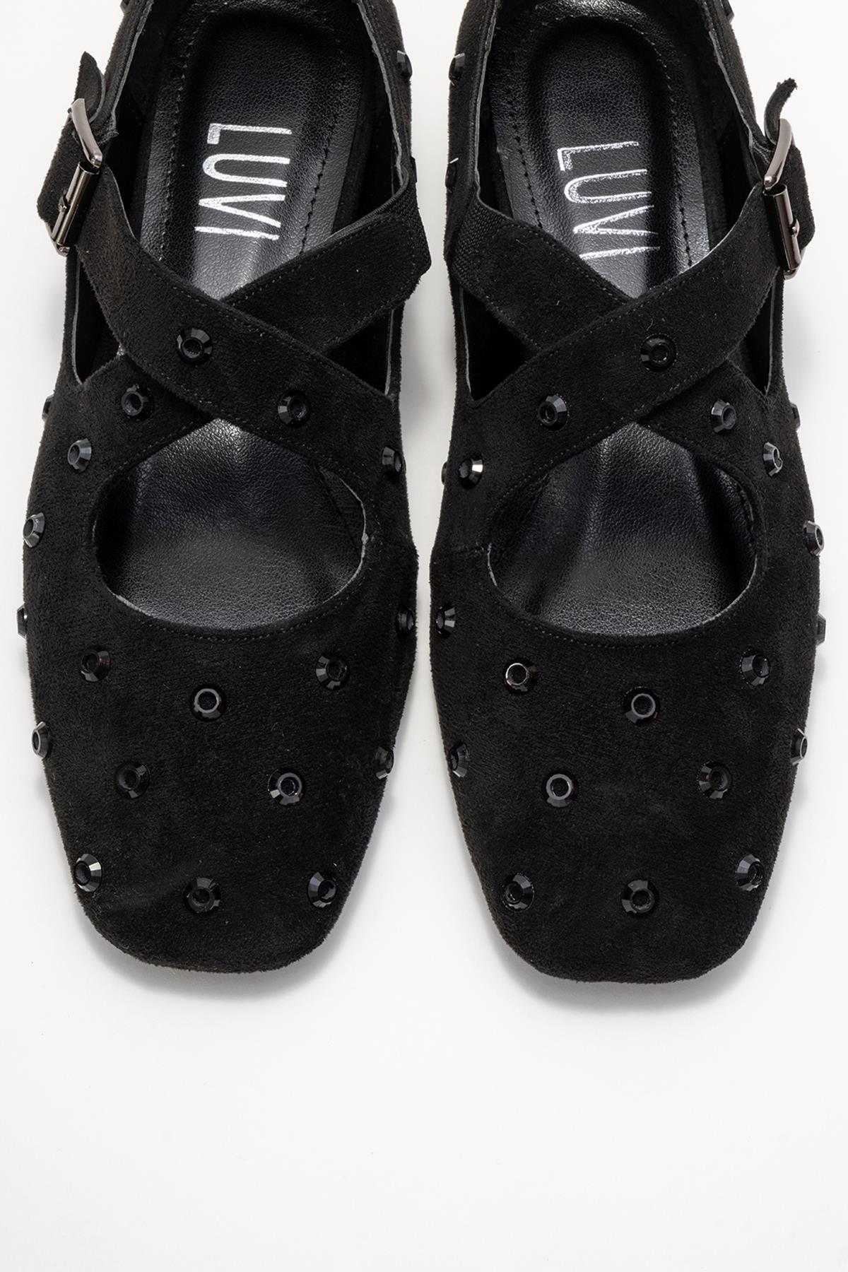 Addison - Black Jeweled Cross-Strap Ballet Flat (Women) - Image 2