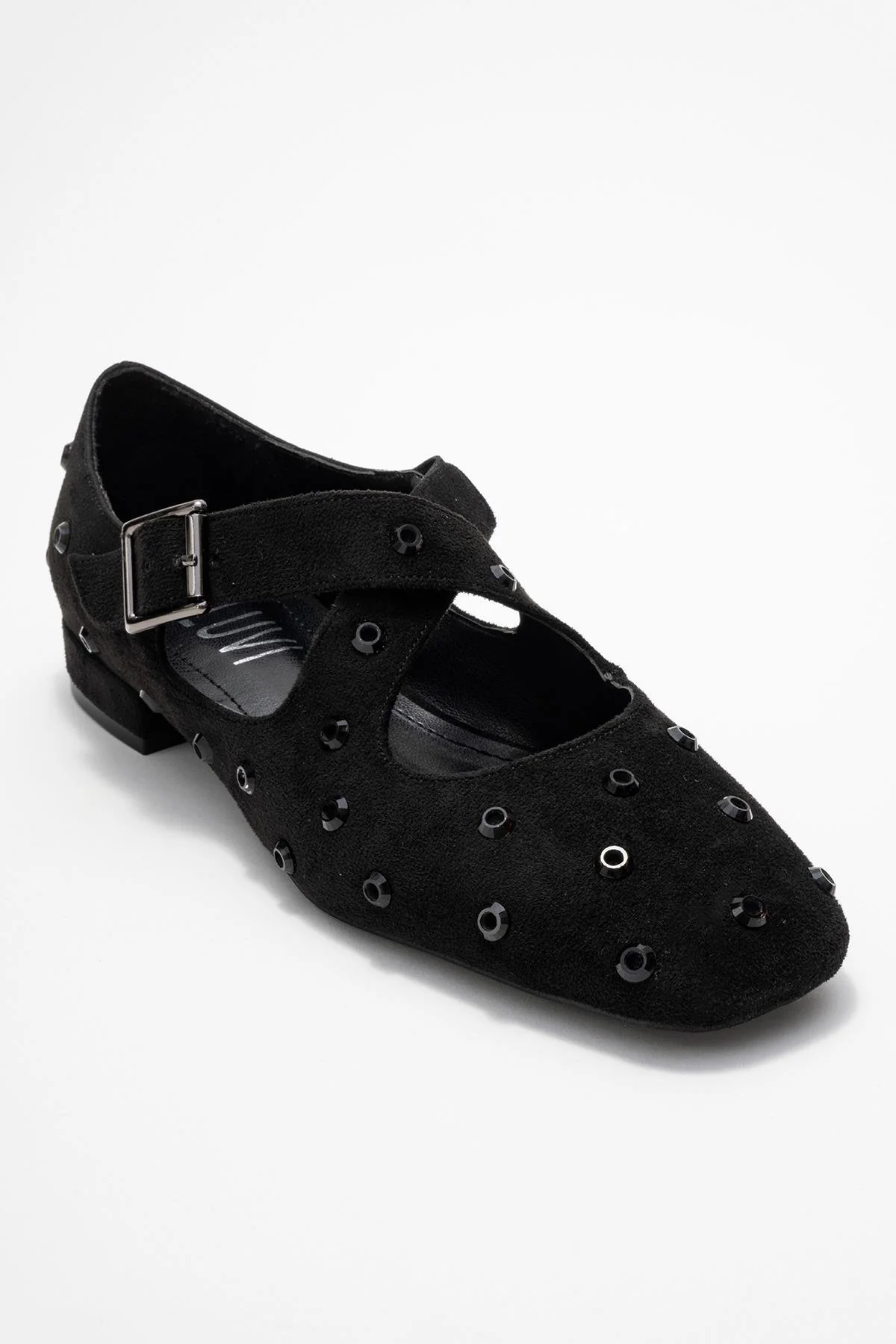 Addison - Black Jeweled Cross-Strap Ballet Flat (Women) - Image 3