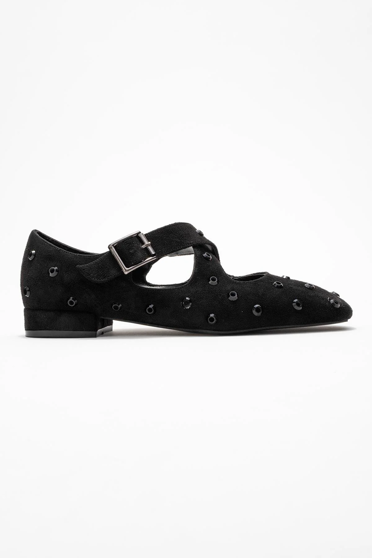 Addison - Black Jeweled Cross-Strap Ballet Flat (Women) - Image 6
