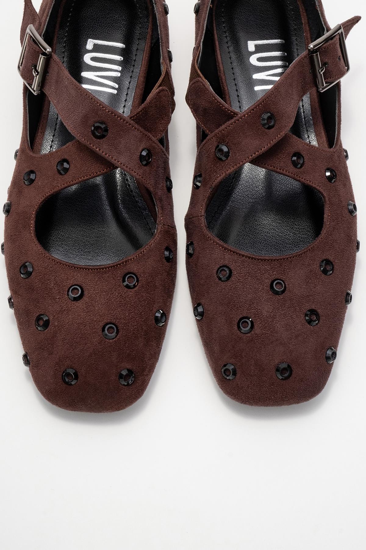 Addison - Brown Jeweled Cross-Strap Ballet Flat (Women) - Image 2