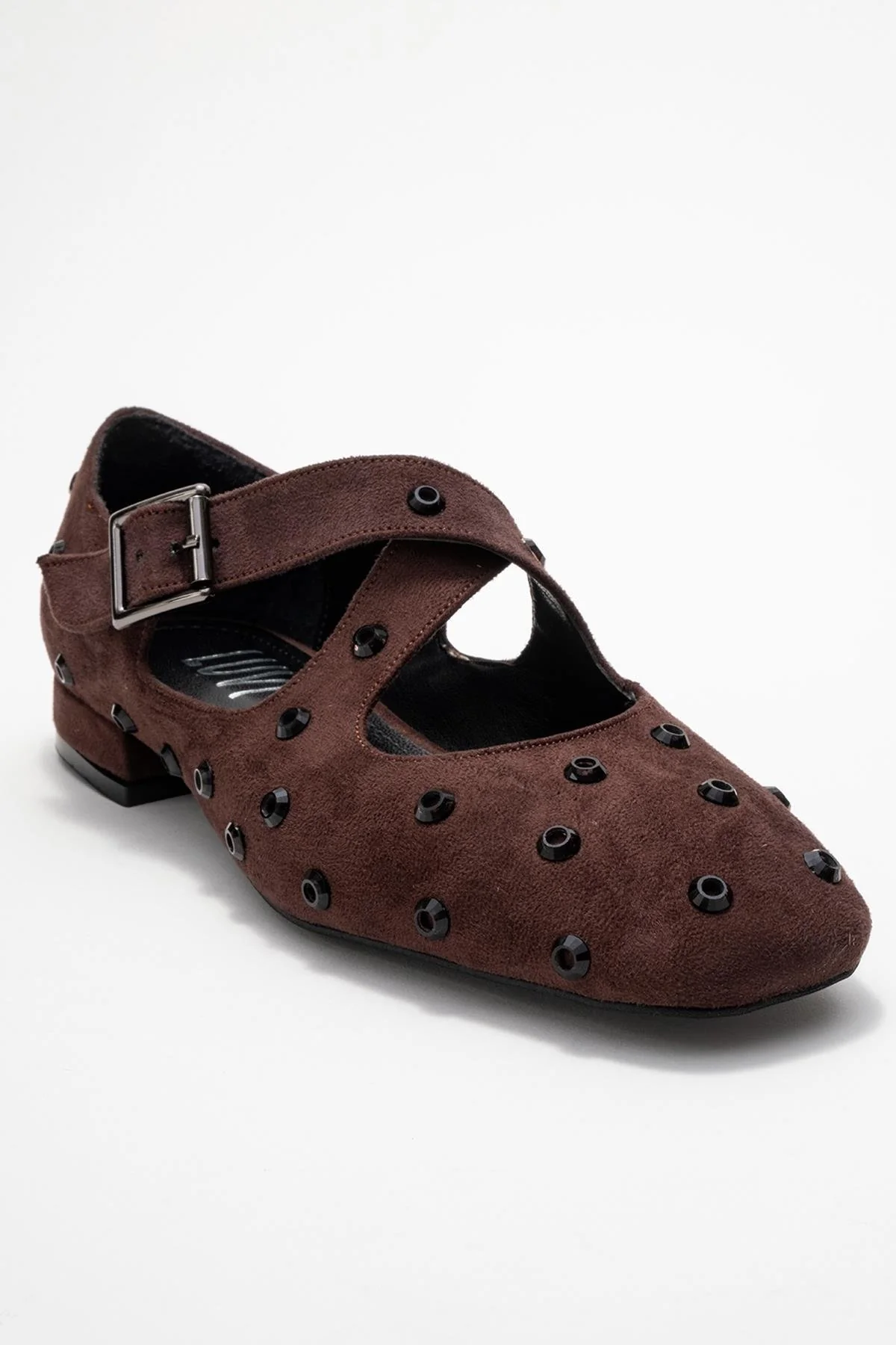 Addison - Brown Jeweled Cross-Strap Ballet Flat (Women) - Image 3