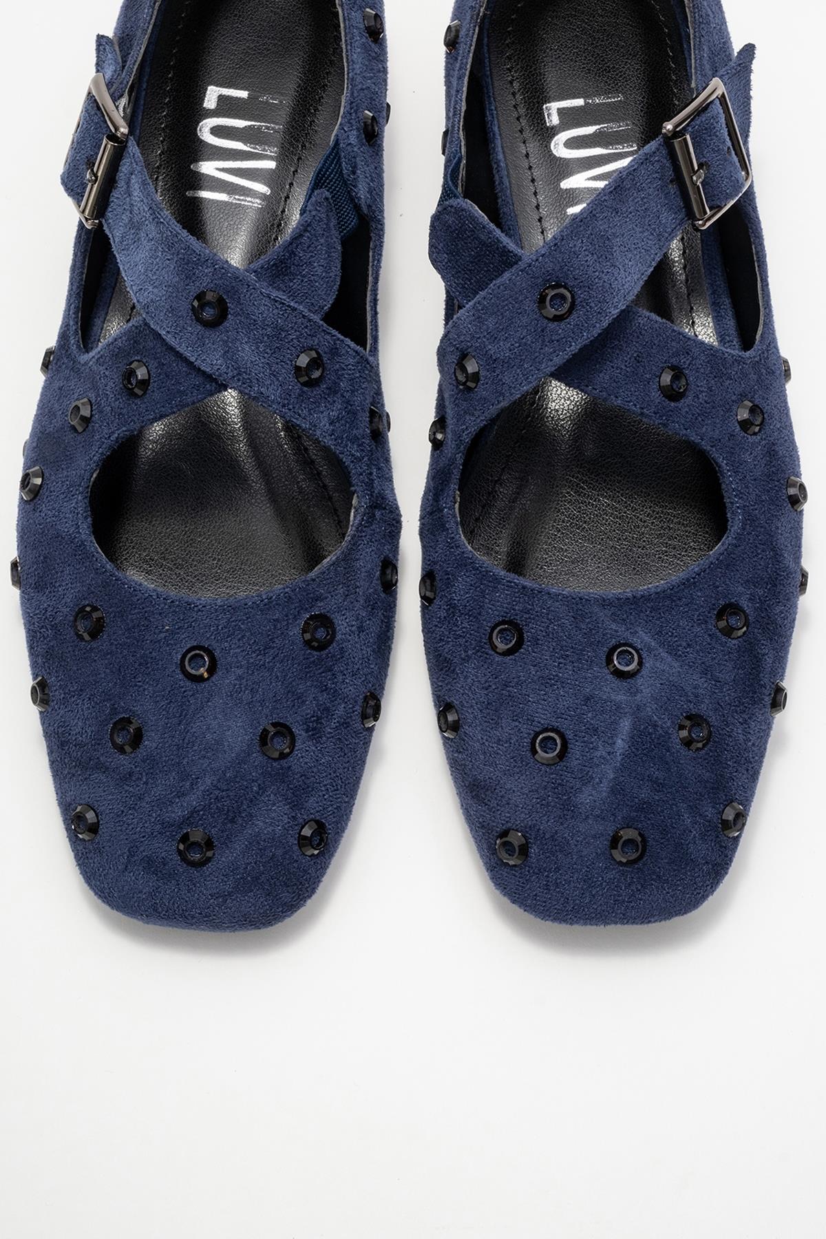 Addison - Navy Jeweled Cross-Strap Ballet Flat (Women) - Image 2