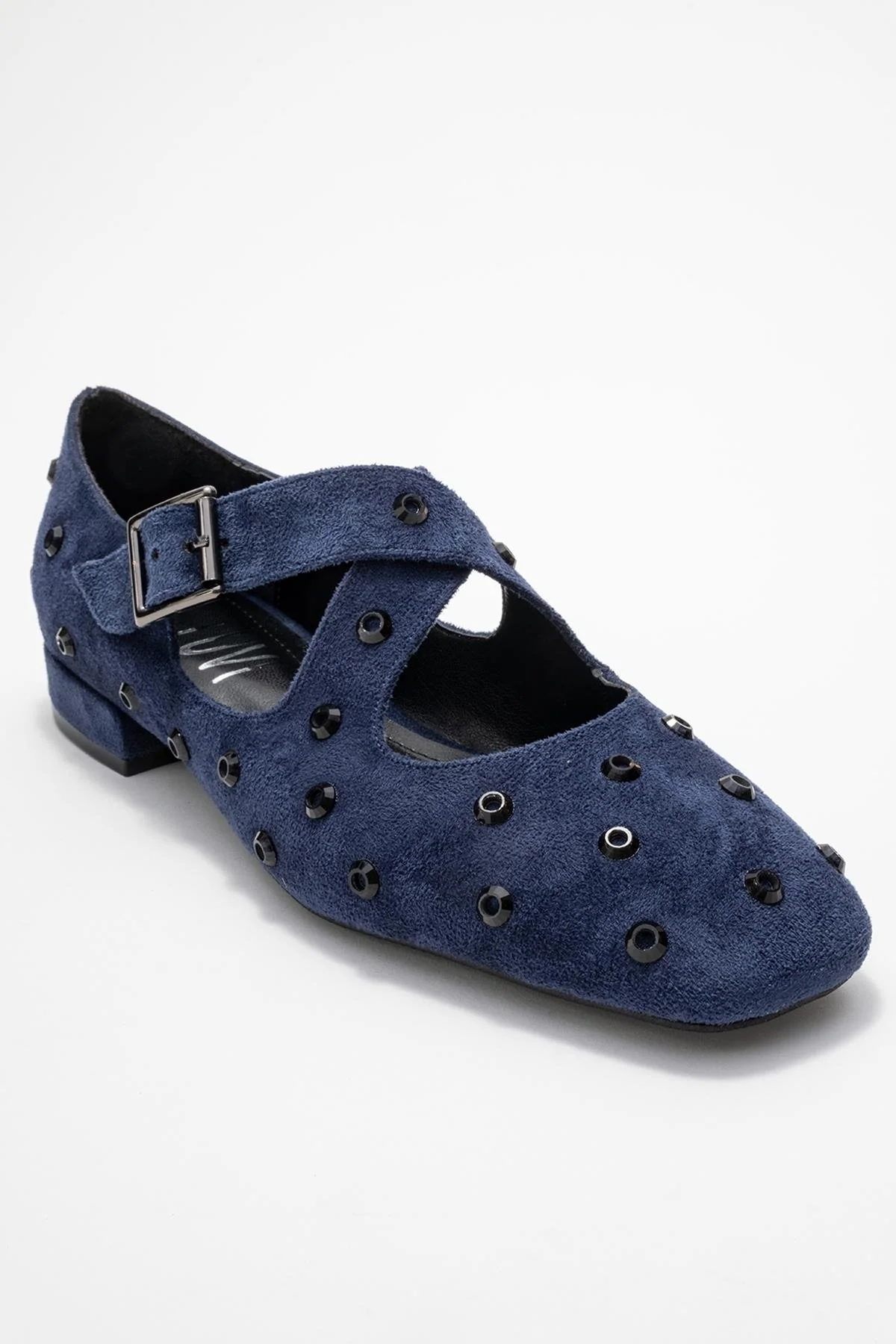 Addison - Navy Jeweled Cross-Strap Ballet Flat (Women) - Image 3