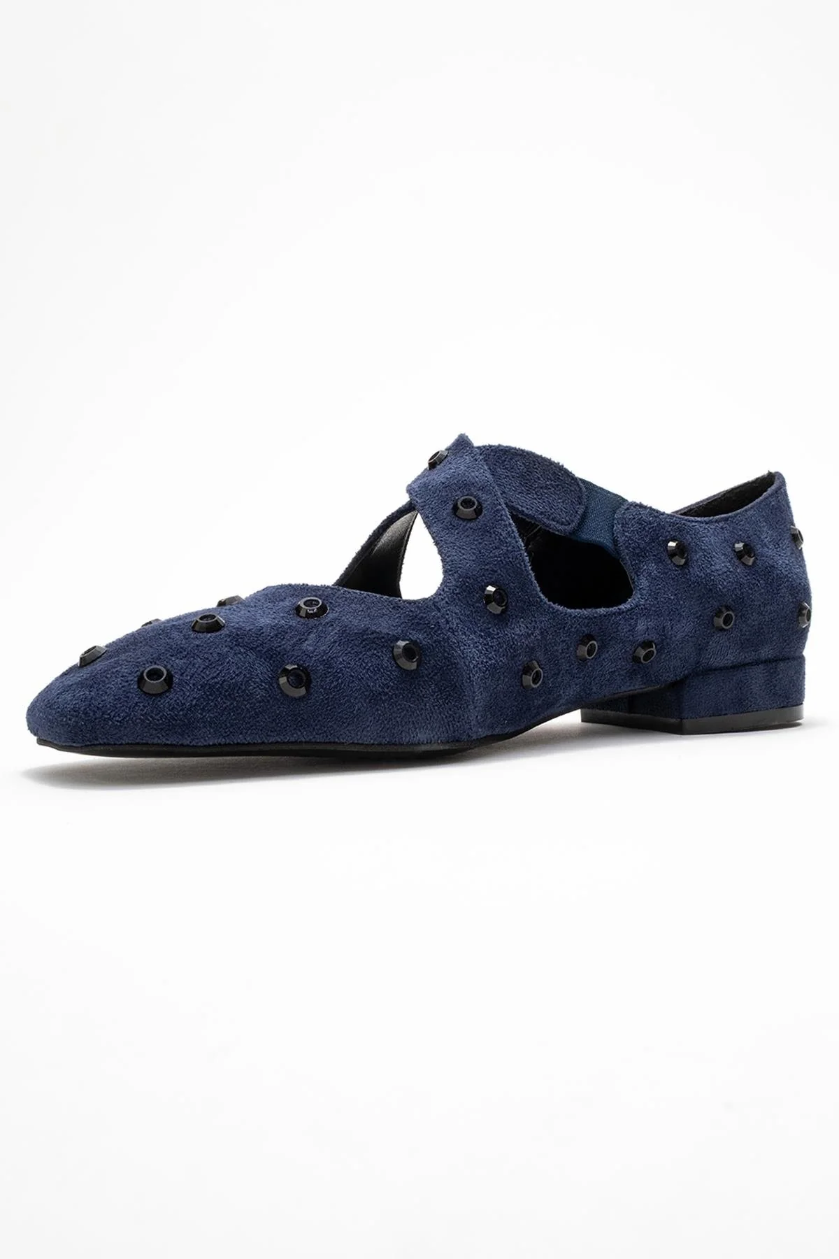 Addison - Navy Jeweled Cross-Strap Ballet Flat (Women) - Image 4