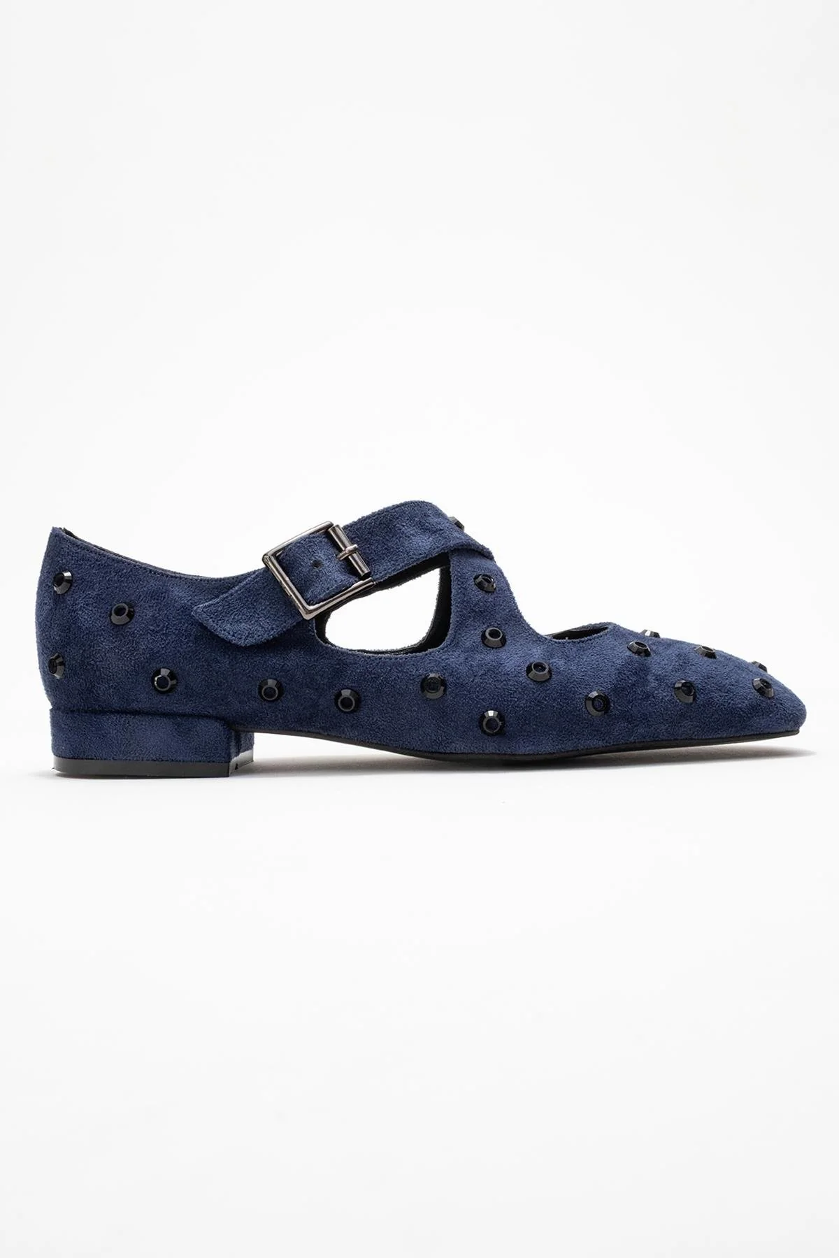 Addison - Navy Jeweled Cross-Strap Ballet Flat (Women) - Image 6