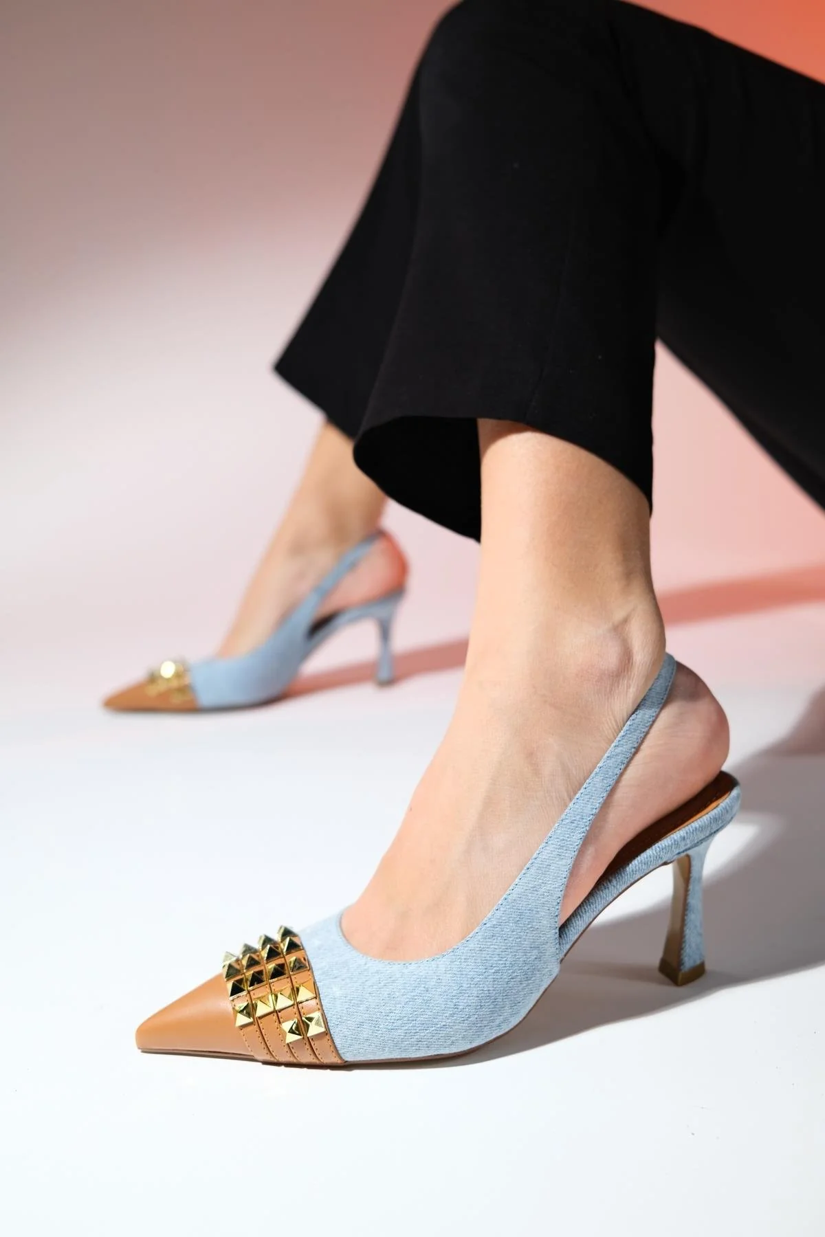 Aella - Denim Blue & Cognac Pointed Toe High Heel Shoe (Women)
