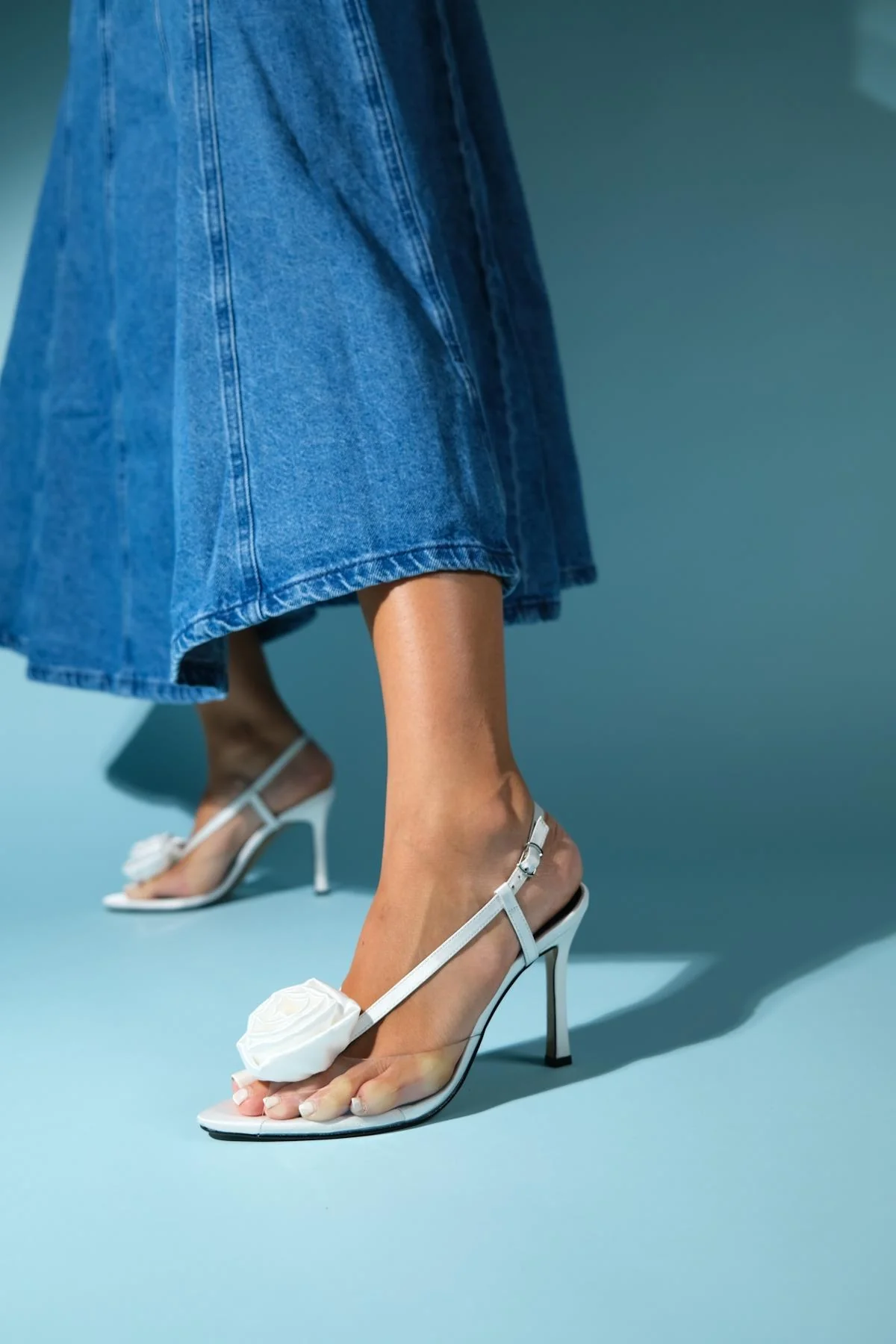 Aisne - White Floral Transparent Thin Heel Shoe (Women) - Image 3