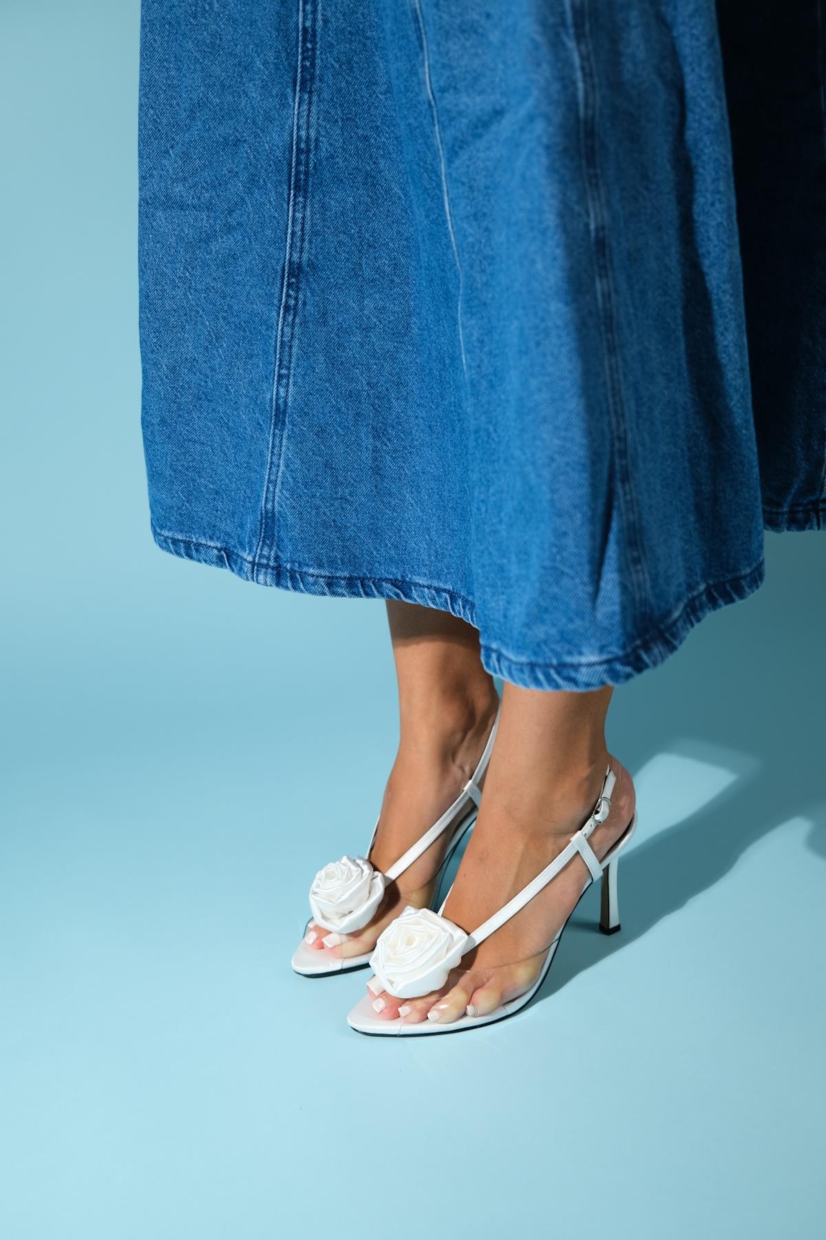 Aisne - White Floral Transparent Thin Heel Shoe (Women) - Image 5