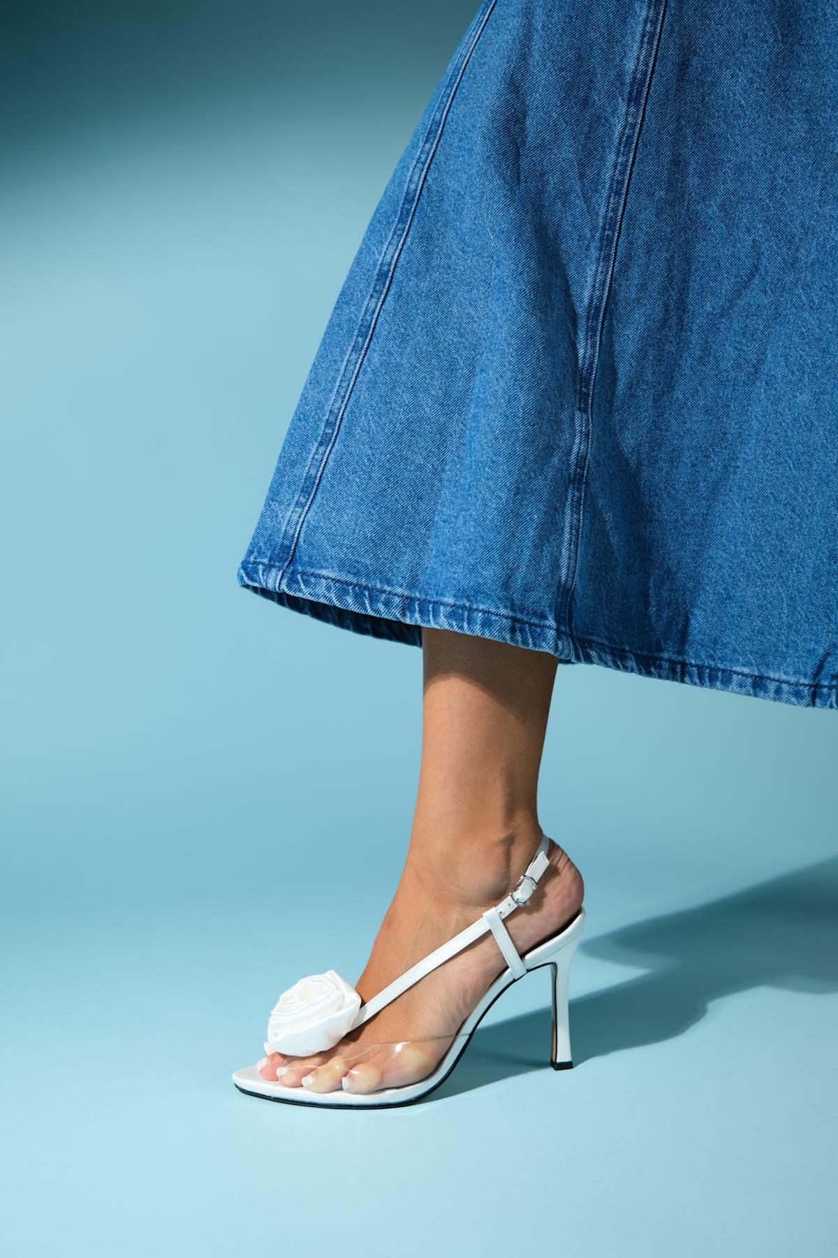 Aisne - White Floral Transparent Thin Heel Shoe (Women) - Image 6