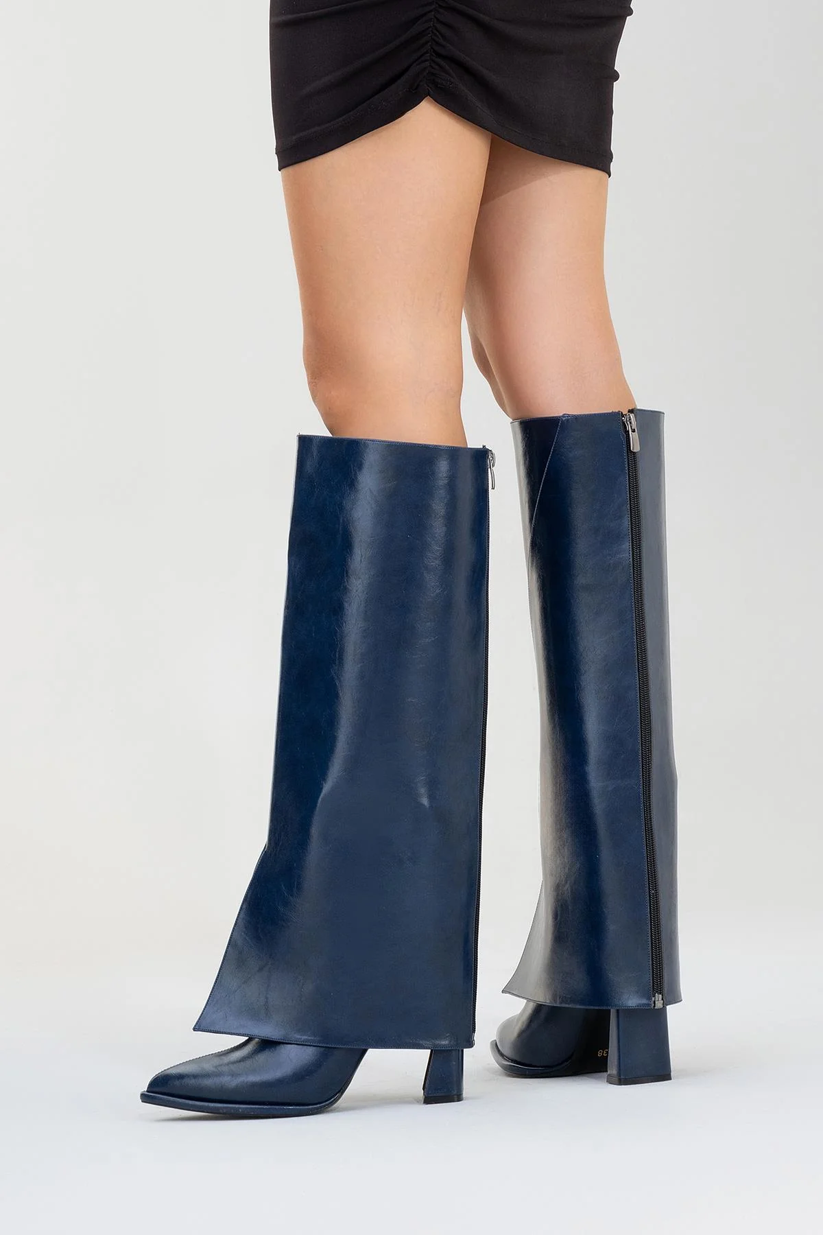 Aja - Navy Block Heel Convertible Knee-High Boot (Women) - Image 2