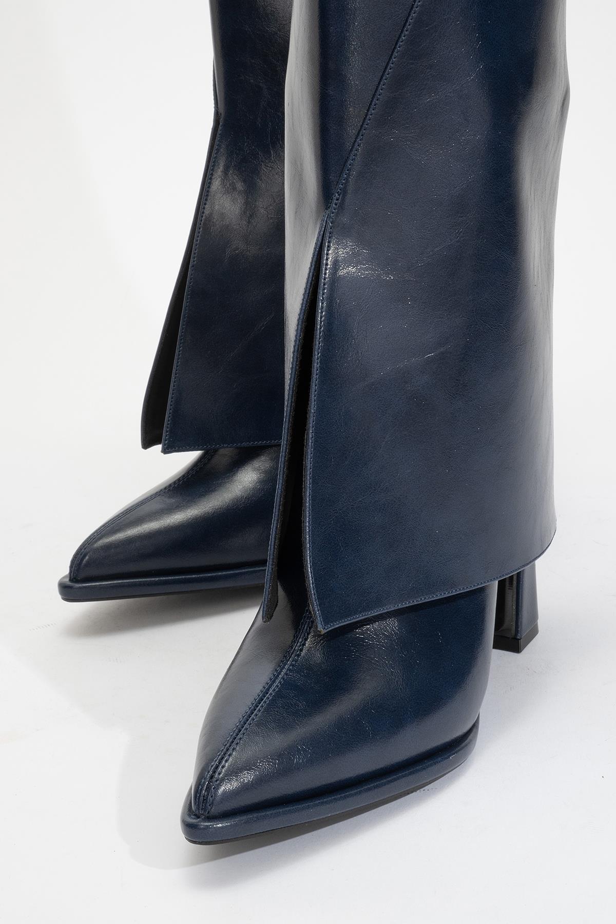 Aja - Navy Block Heel Convertible Knee-High Boot (Women) - Image 8