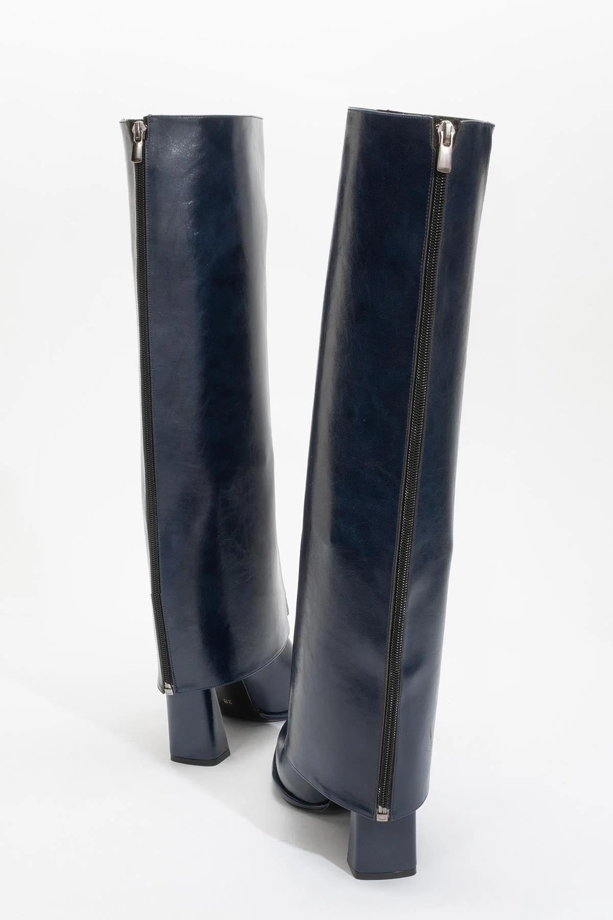 Aja - Navy Block Heel Convertible Knee-High Boot (Women) - Image 9