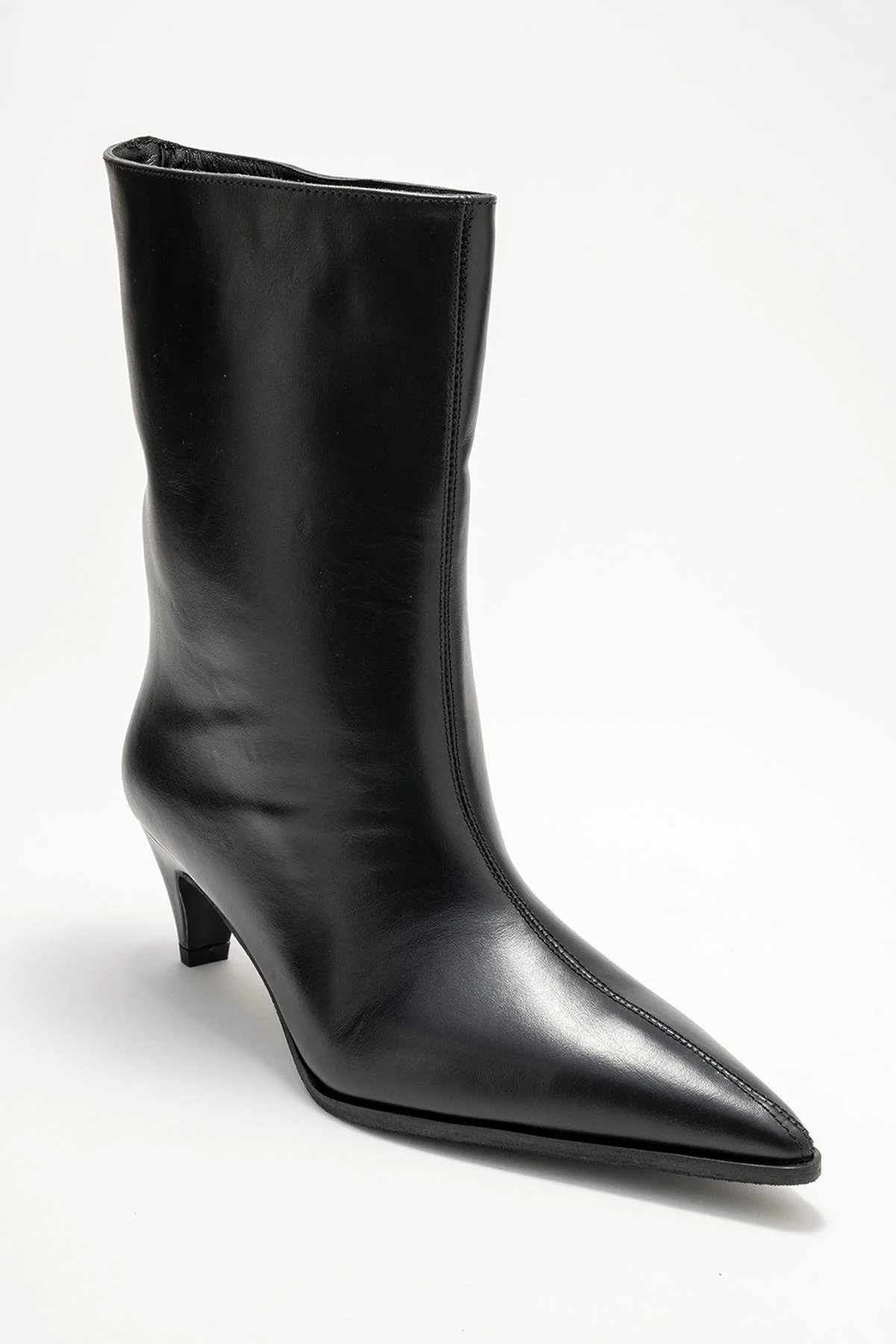 Aleo - Black Genuine Leather Pointed Toe Short Heel Boot (Women) - Image 3