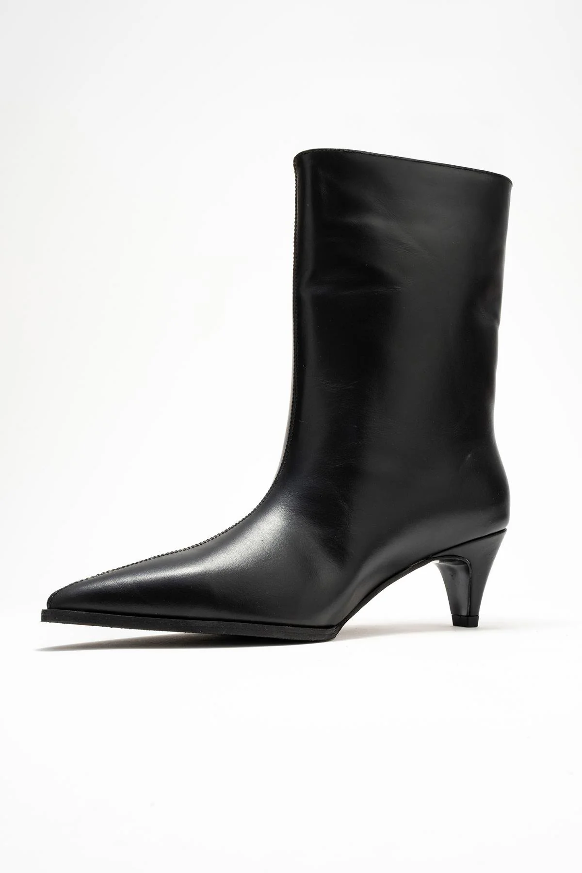 Aleo - Black Genuine Leather Pointed Toe Short Heel Boot (Women) - Image 4