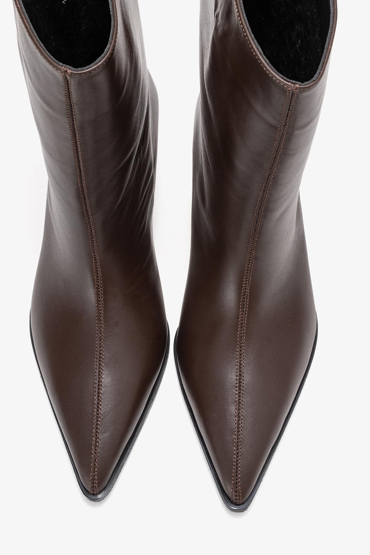 Aleo - Brown Genuine Leather Pointed Toe Low Heel Boot (Women) - Image 2