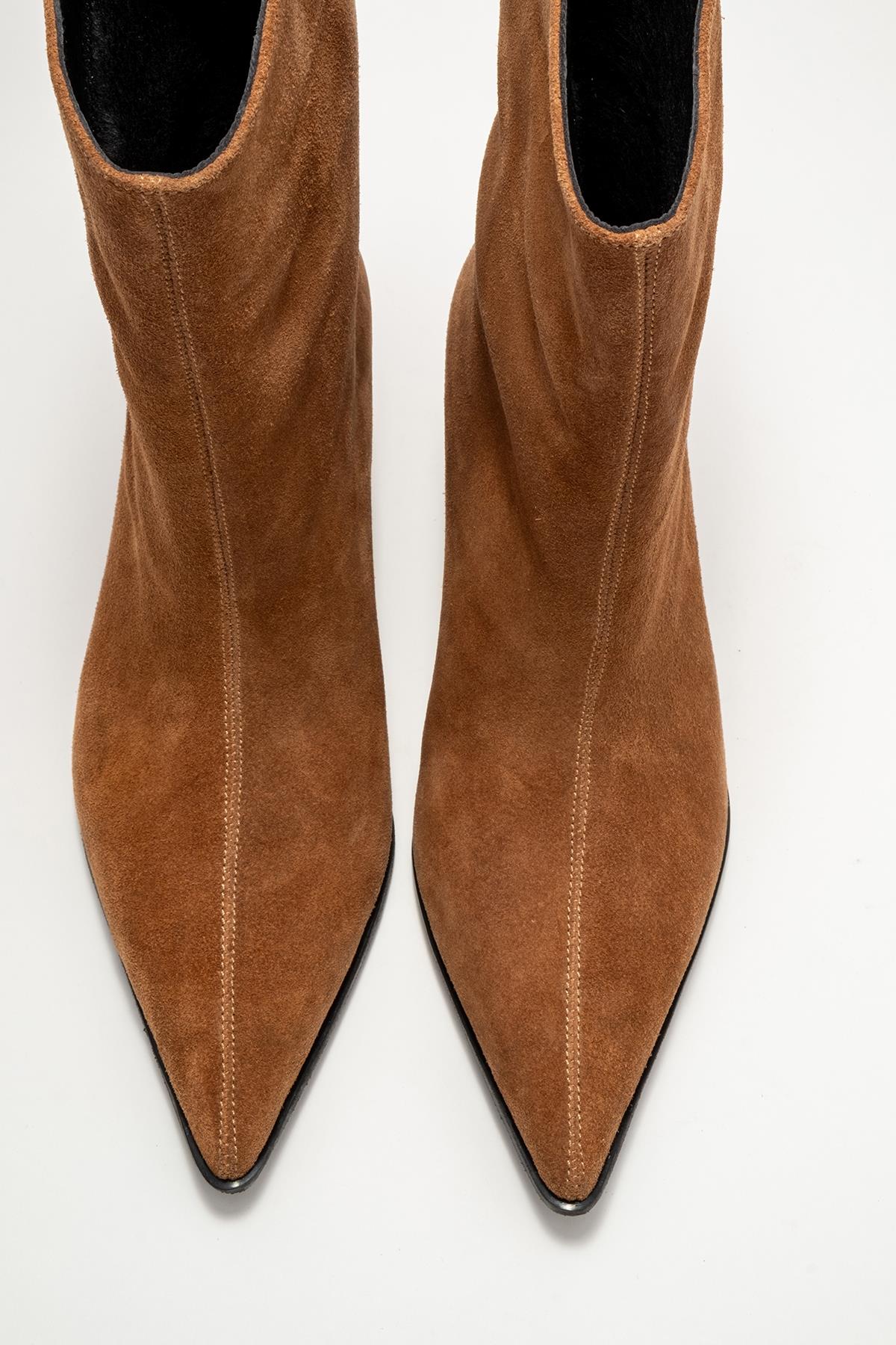 Aleo - Taupe Suede Genuine Leather Pointed Toe Short Heel Boot (Women) - Image 2