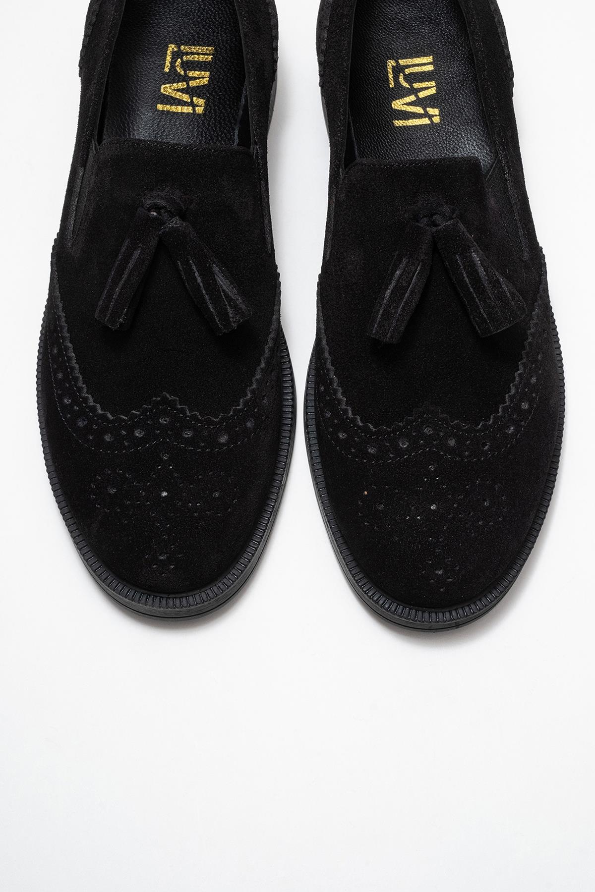 Alex - Black Suede Genuine Leather Tassel Loafer (Women) - Image 2
