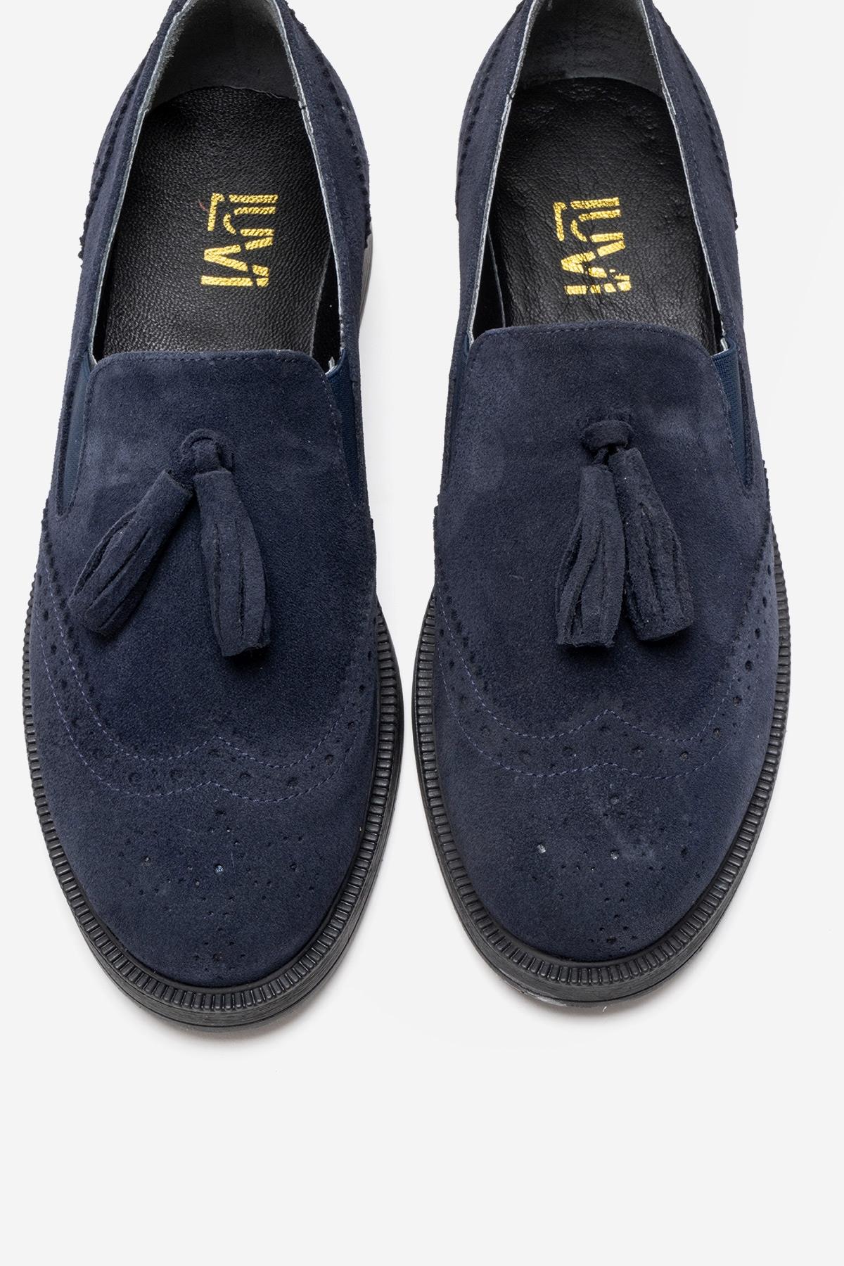 ALEX - Navy Suede Genuine Leather Loafer (Women) - Image 2