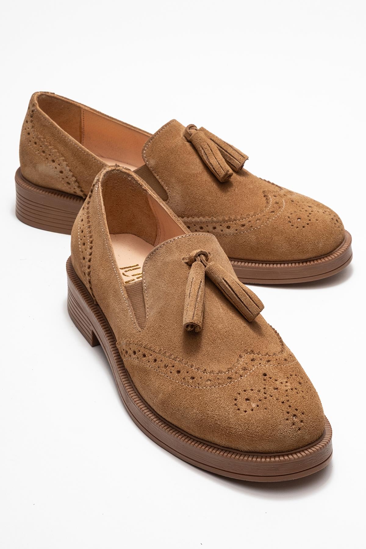 Alex - Taupe Suede Genuine Leather Tassel Elastic Loafer (Women)