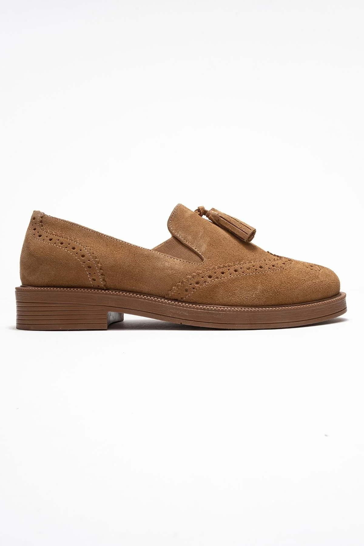 Alex - Taupe Suede Genuine Leather Tassel Elastic Loafer (Women) - Image 6