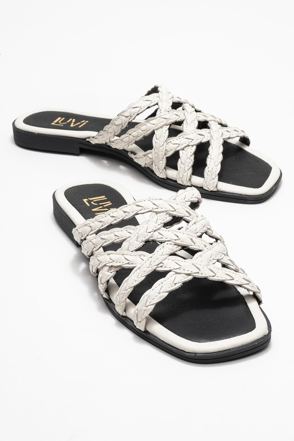 Alisha Light Beige Leather Slide Sandal (Women)