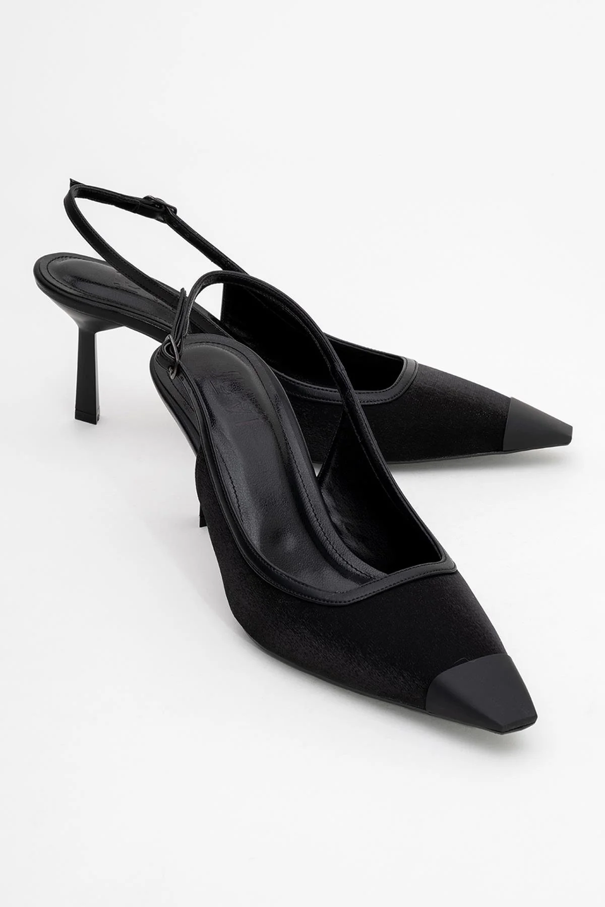 Alive - Black Satin Matte Toe Detail Heeled Shoe (Women)