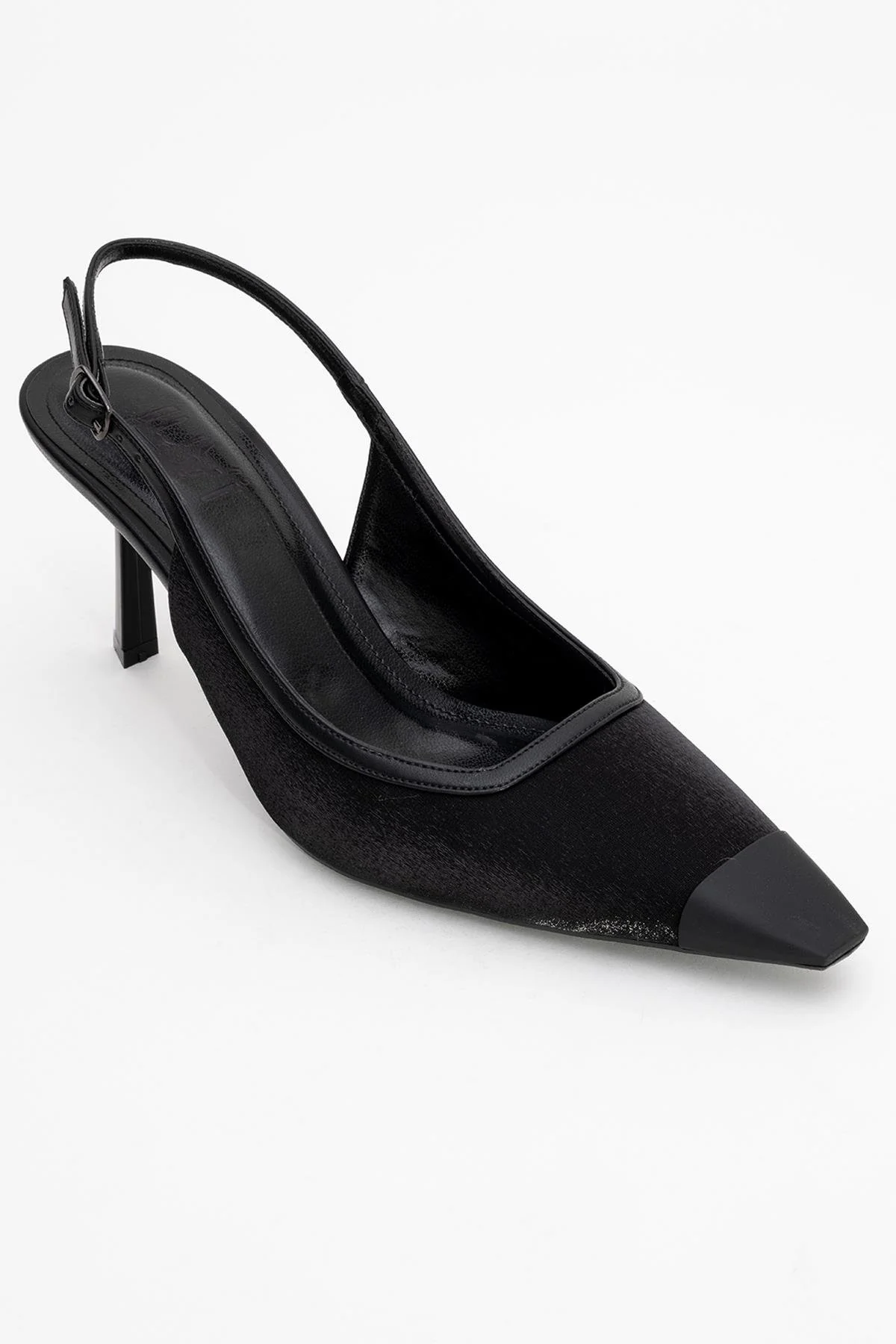 Alive - Black Satin Matte Toe Detail Heeled Shoe (Women) - Image 3