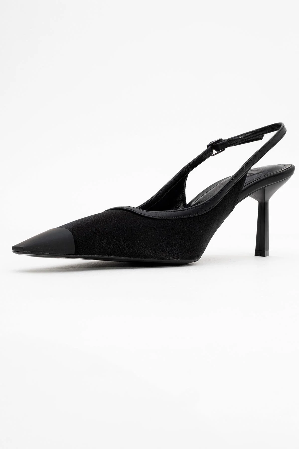 Alive - Black Satin Matte Toe Detail Heeled Shoe (Women) - Image 4