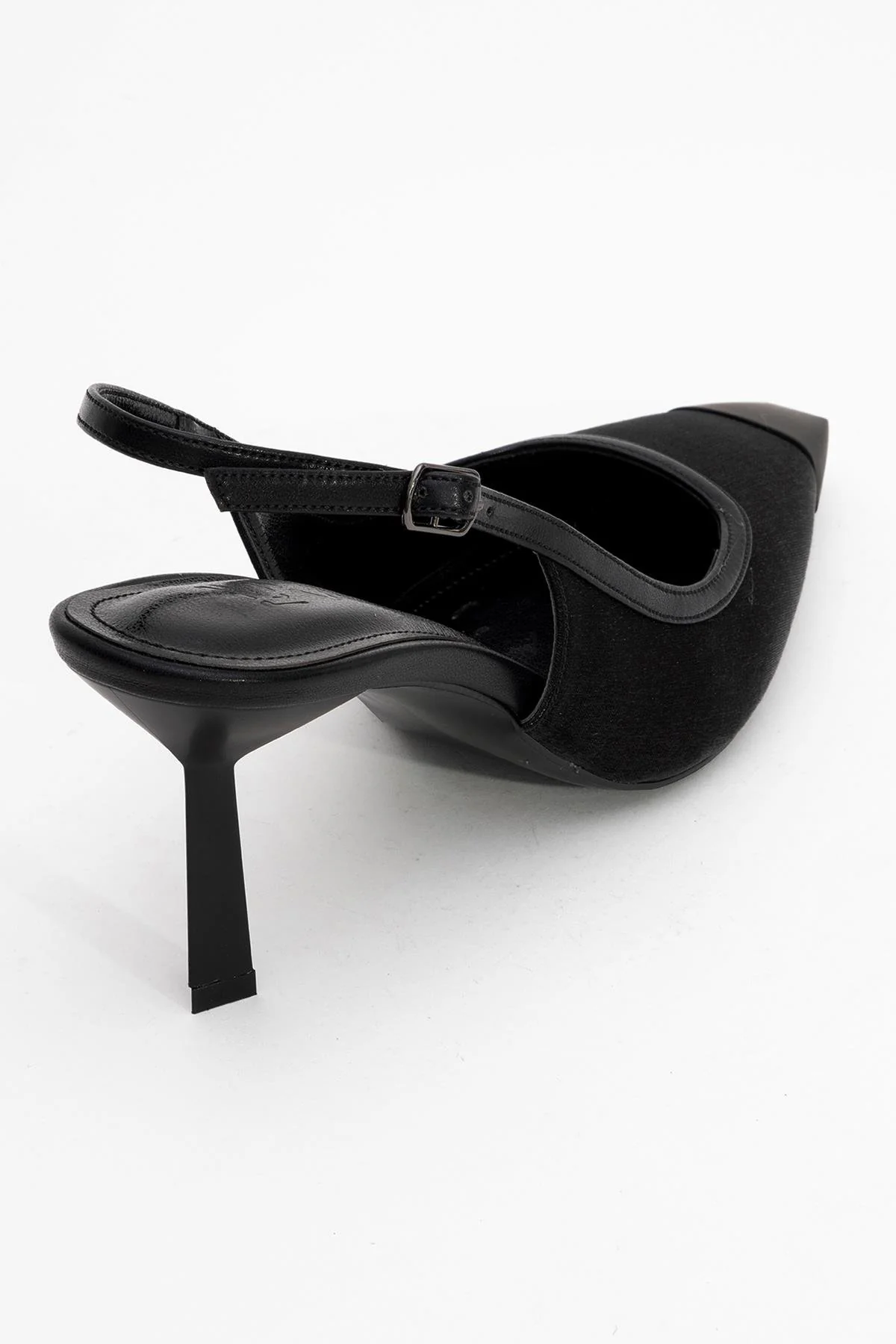 Alive - Black Satin Matte Toe Detail Heeled Shoe (Women) - Image 5